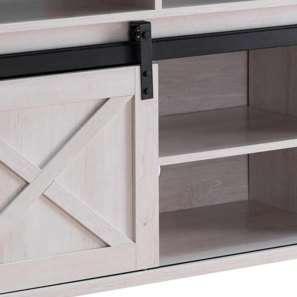 60" White Oak Manufactured Wood Cabinet Enclosed Storage Tv Stand