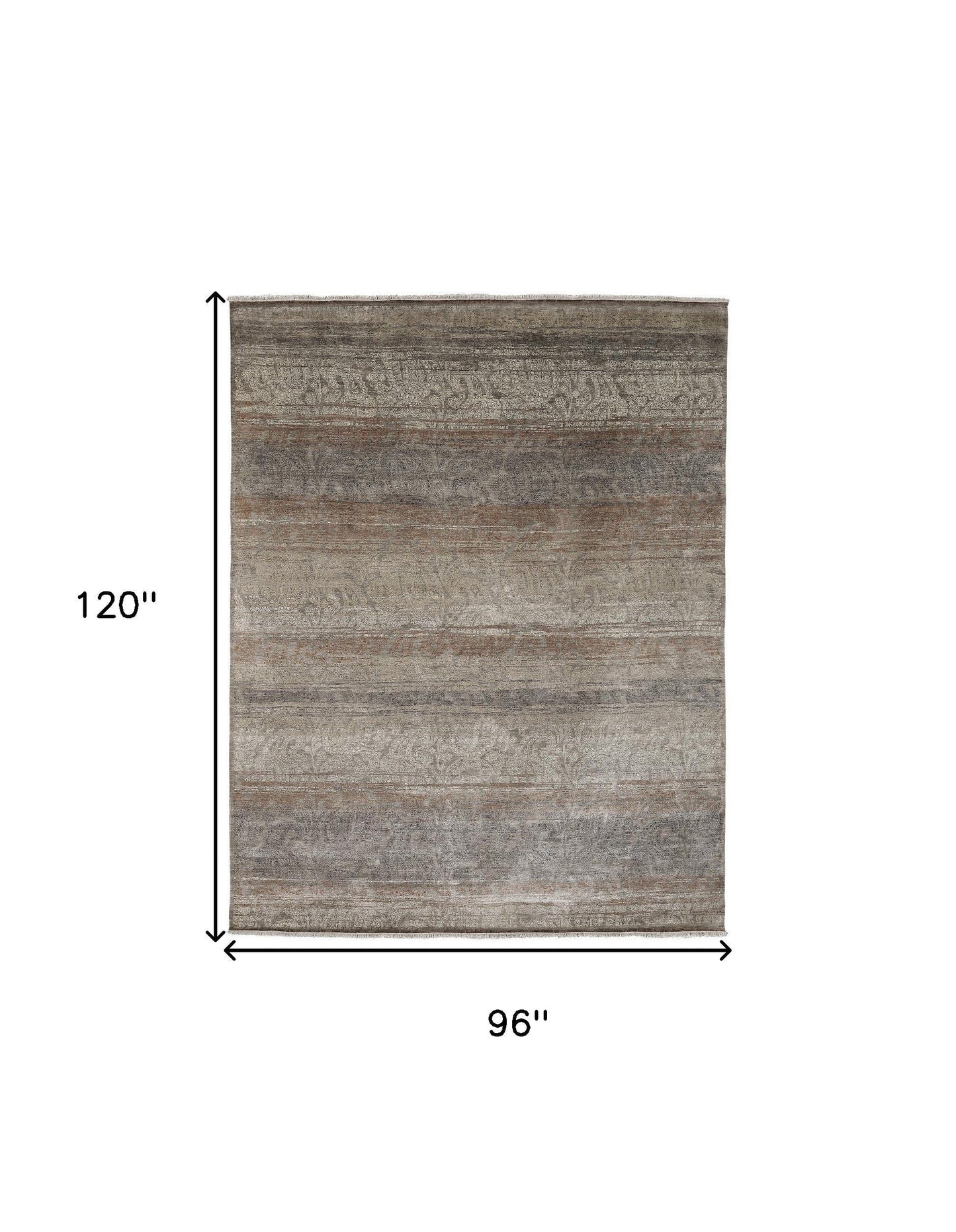 8' X 10' Tan Gold And Gray Paisley Hand Knotted Distressed Area Rug With Fringe