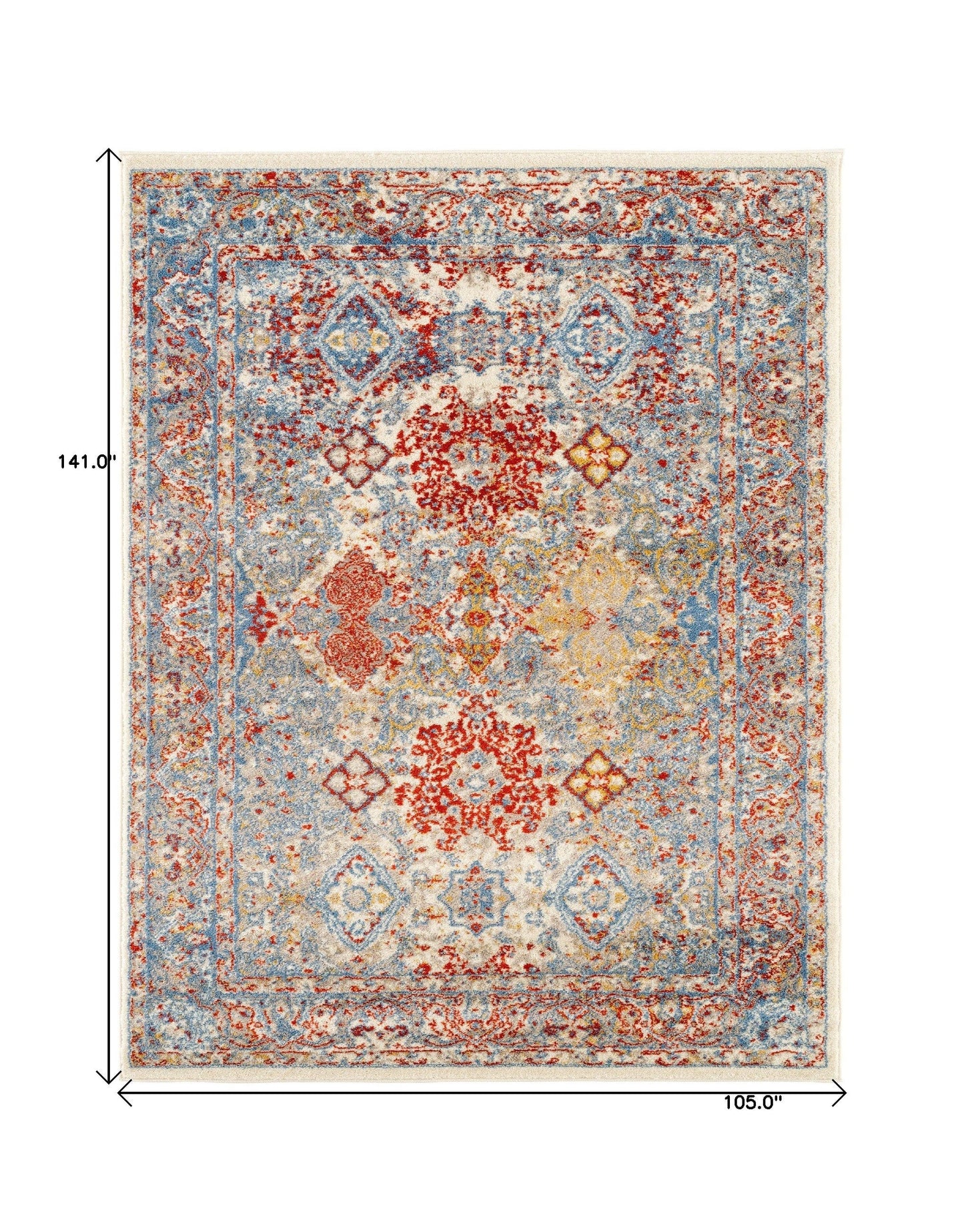 9' x12' Blue Red And Ivory Floral Power Loom Stain Resistant Area Rug