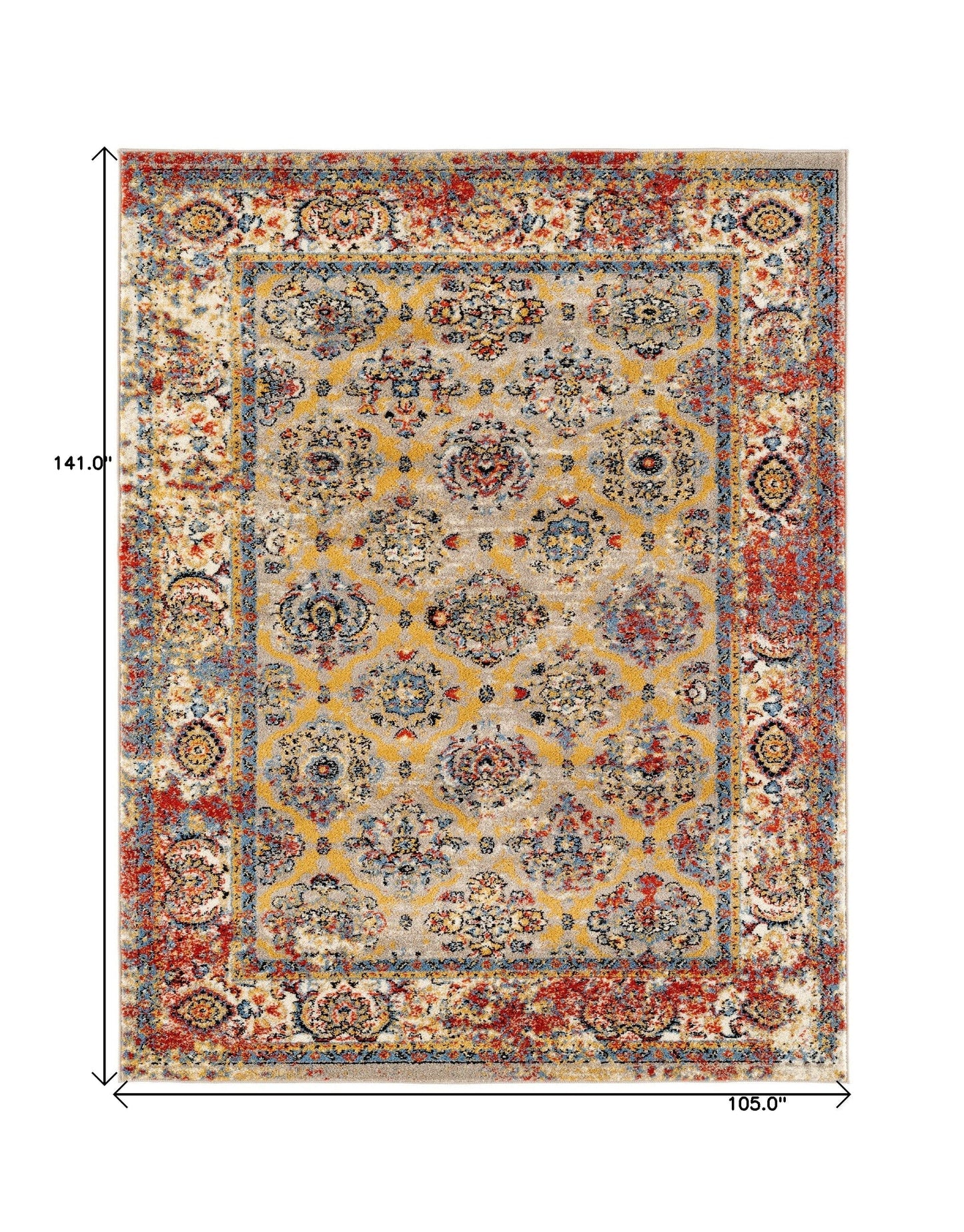 9' X 12' Yellow Blue And Red Geometric Stain Resistant Area Rug