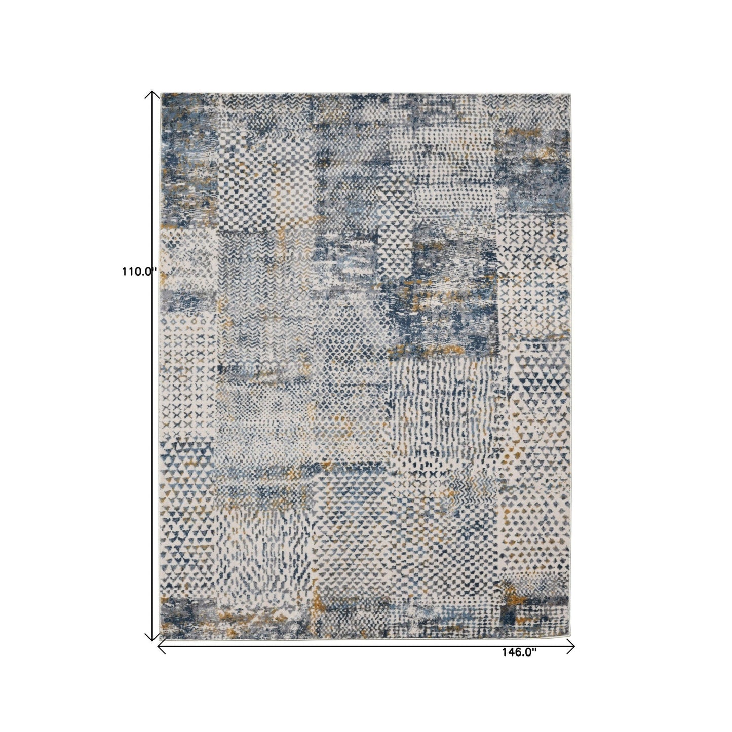 9' X 12' Ivory Blue And Gold Abstract Power Loom Area Rug