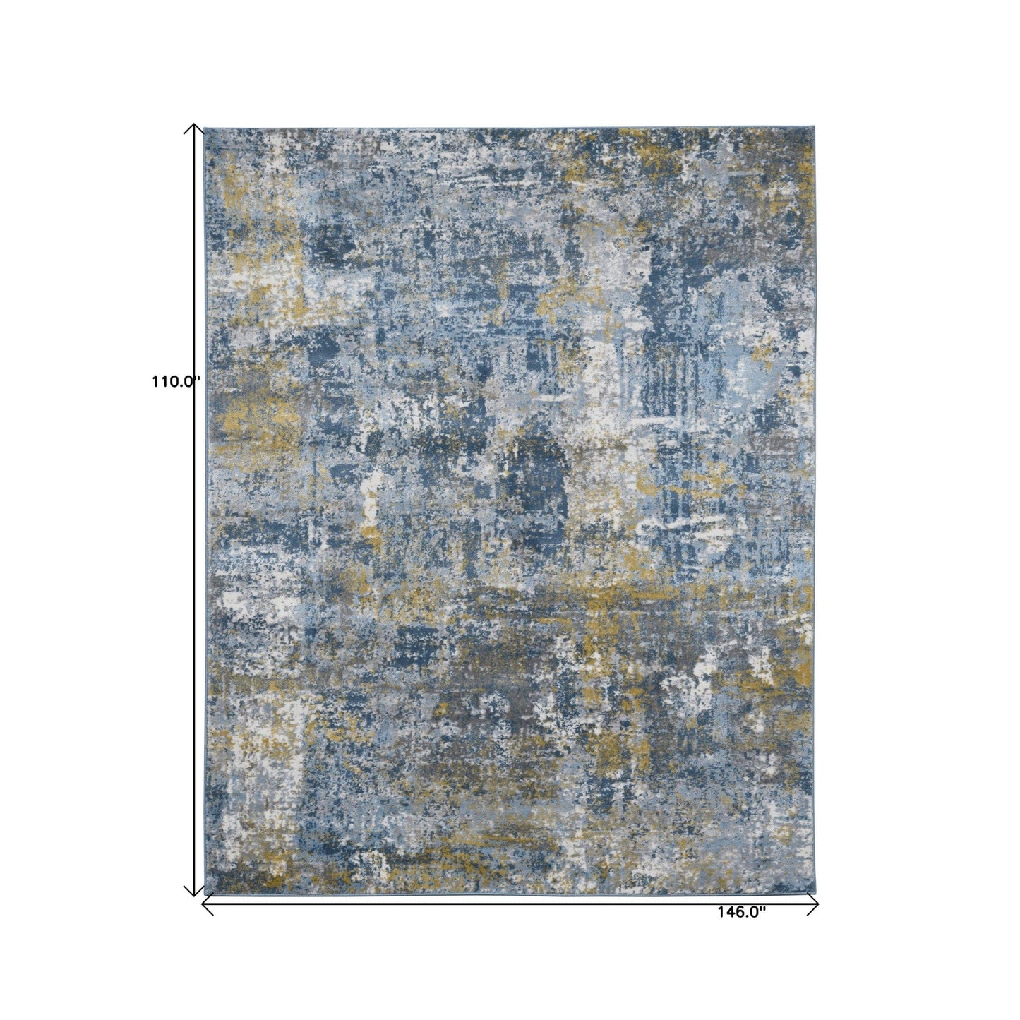 9' X 12' Gold Ivory And Blue Abstract Area Rug