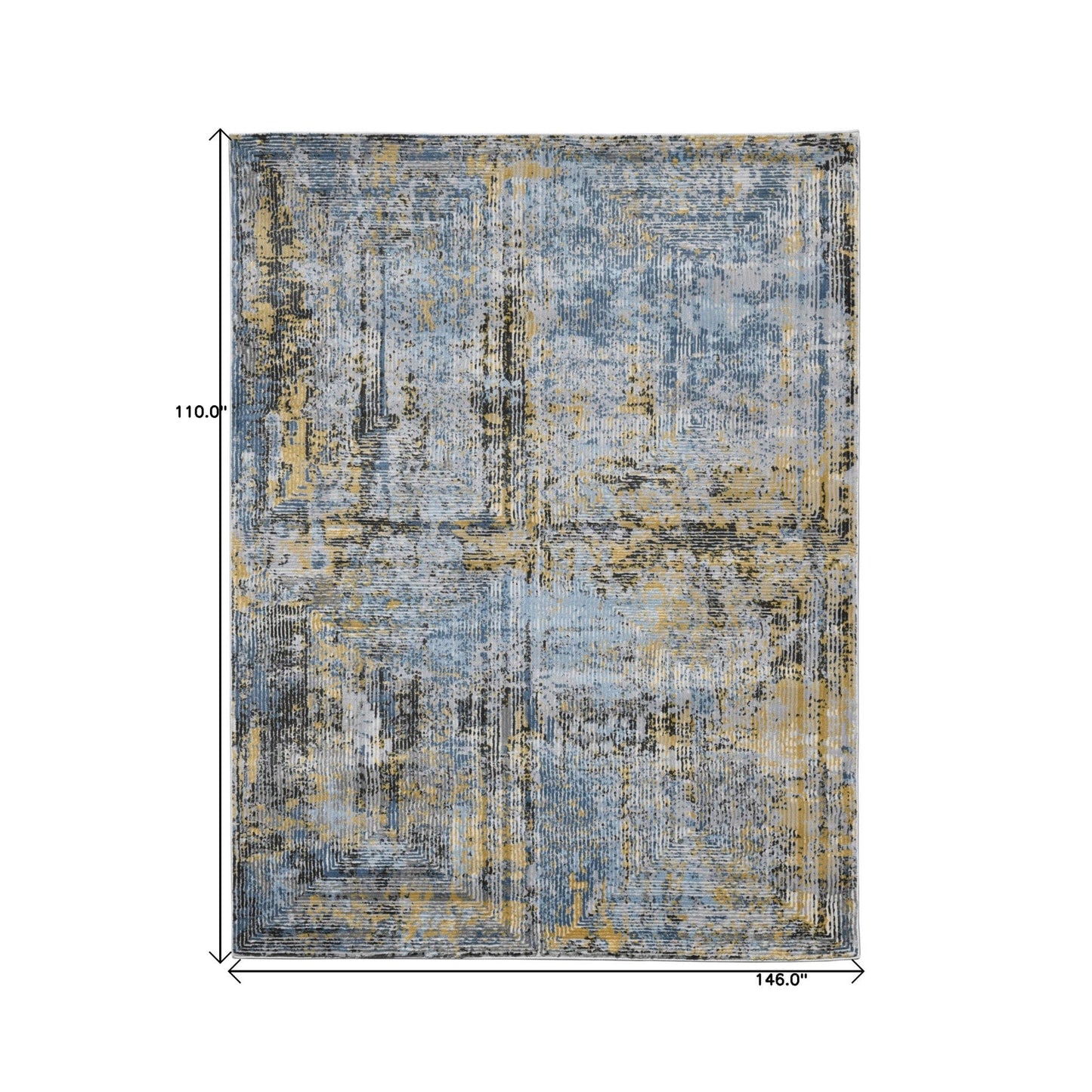 9' X 12' Gray Blue And Yellow Abstract Area Rug
