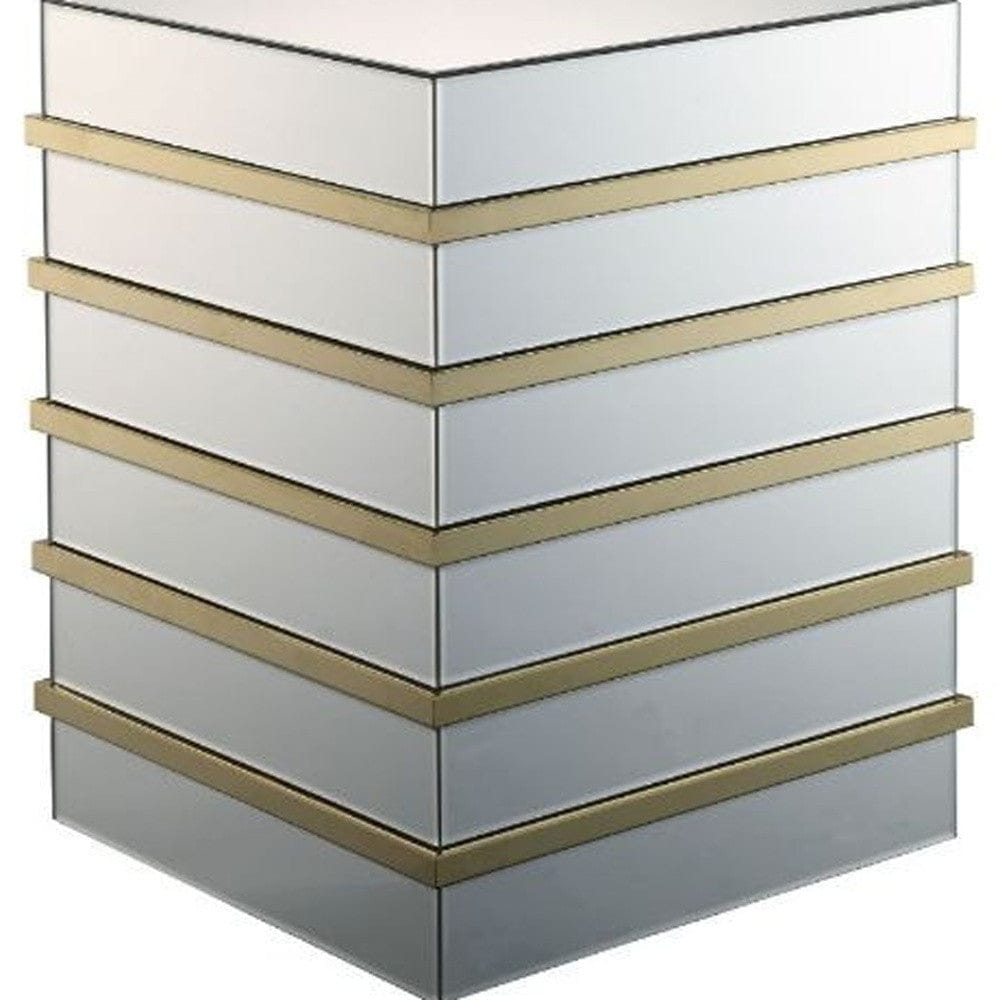 24" Silver Glass And Stainless Steel Square Mirrored End Table