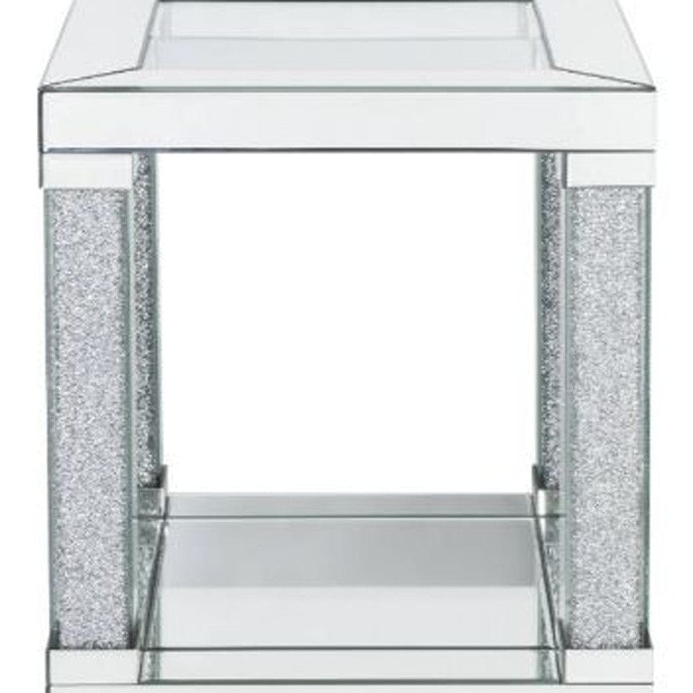 24" Clear Glass And Mirrored Square End Table With Shelf