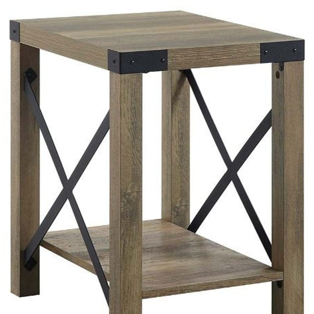 22" Rustic Oak Manufactured Wood Rectangular End Table With Shelf