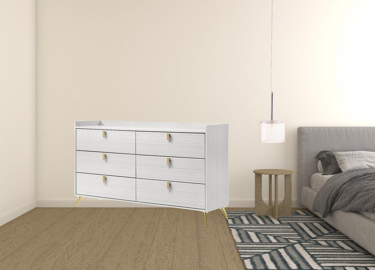 58" White and Gold Six Drawer Double Dresser