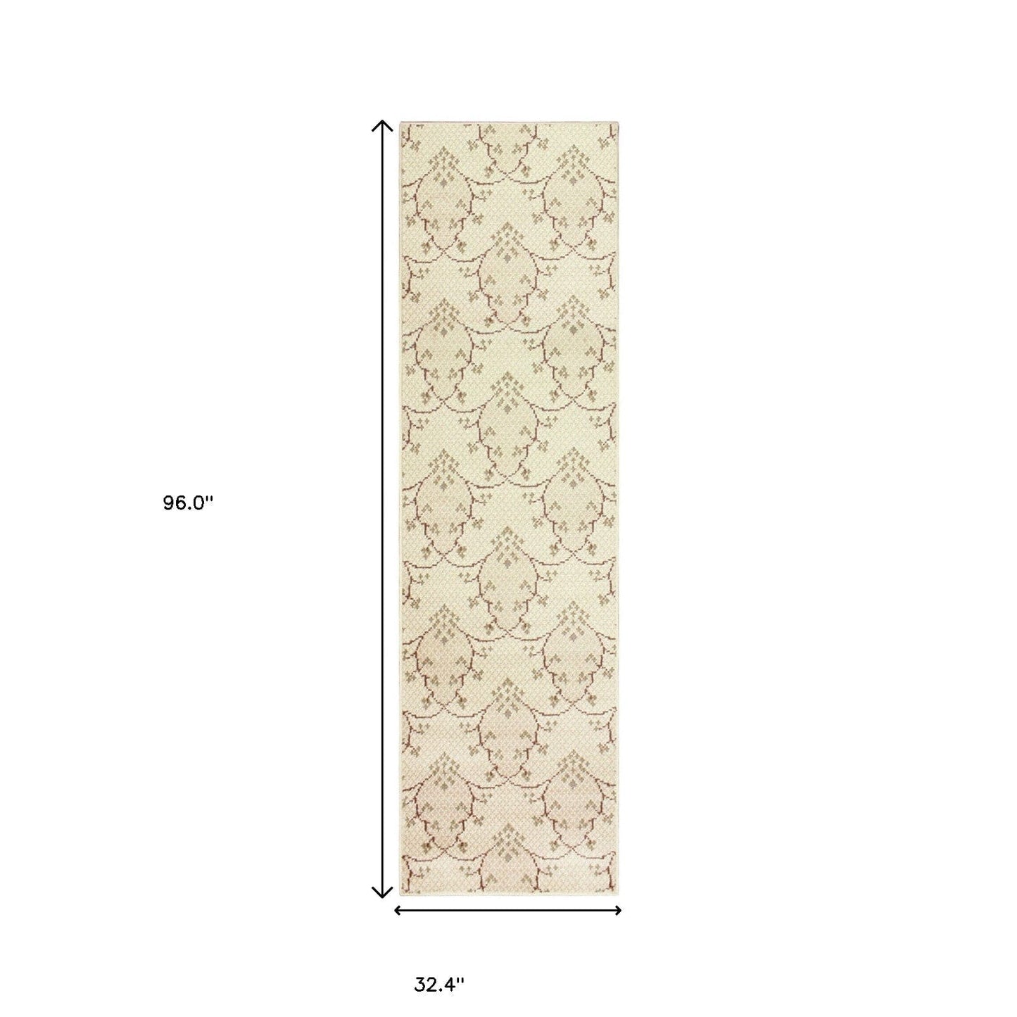 8' Runner Beige Green And Brown Floral Stain Resistant Runner Rug