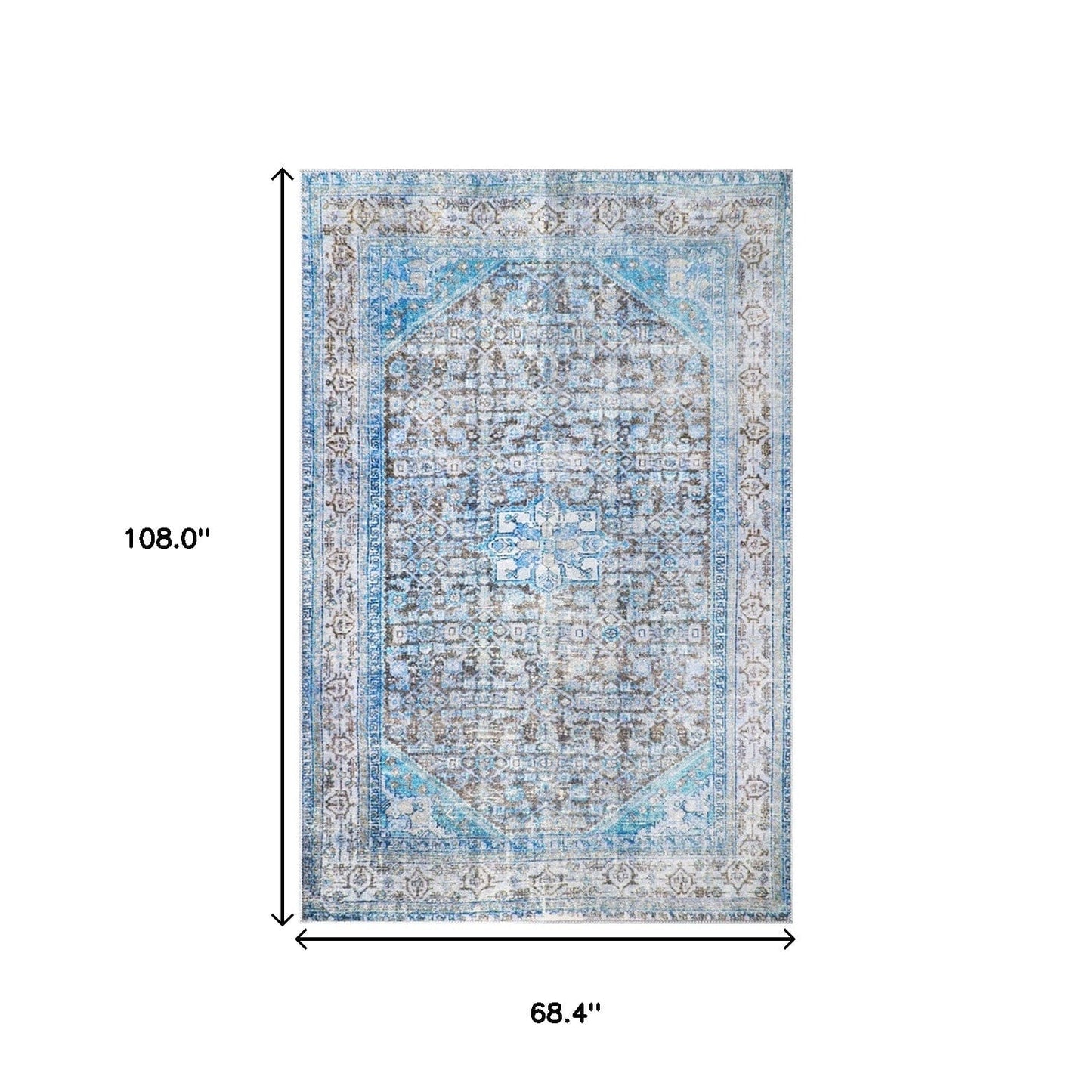 5' X 8' Shades Of Azure Oriental Stain Resistant Area Rug