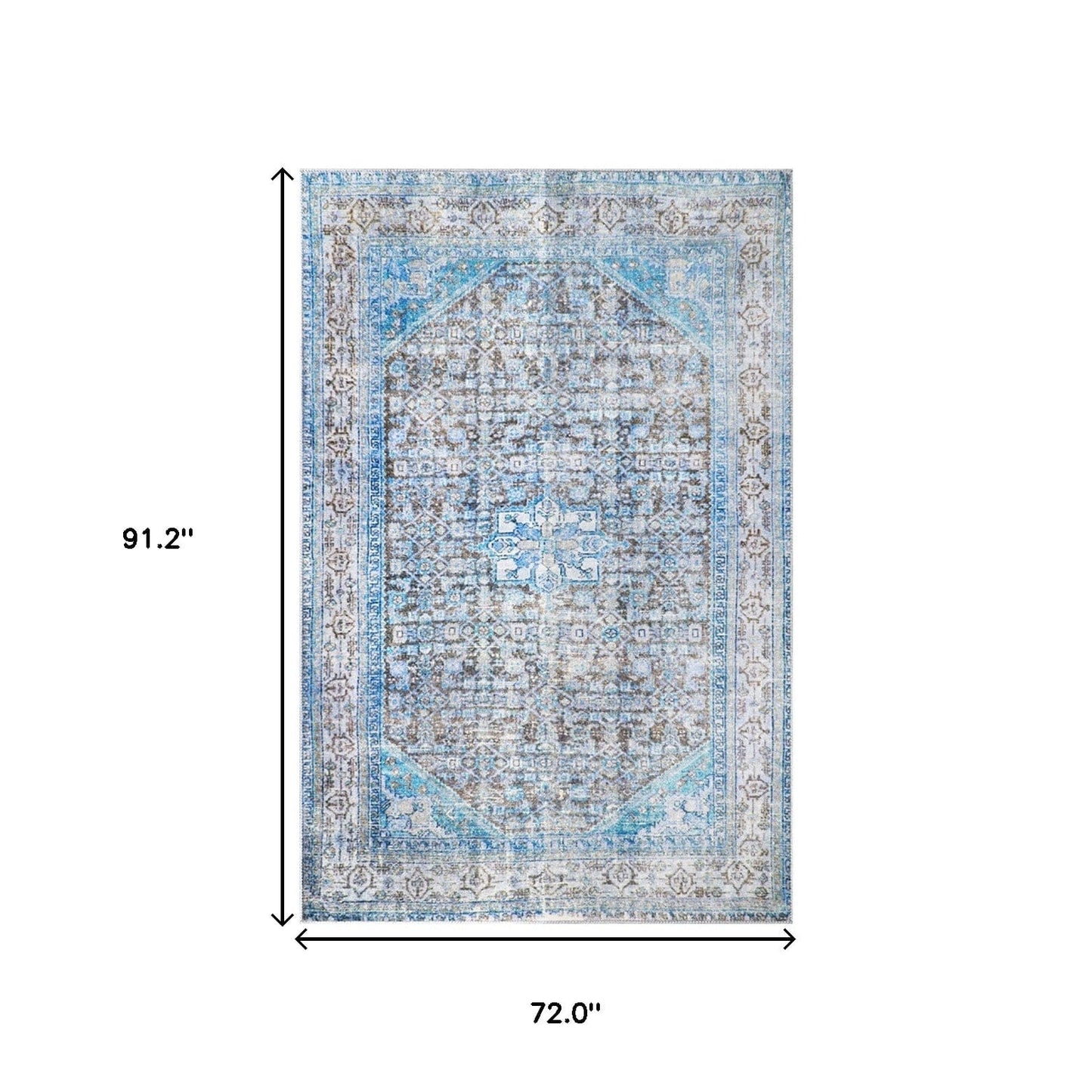 7' X 9' Shades Of Azure Oriental Medallion Area Rug