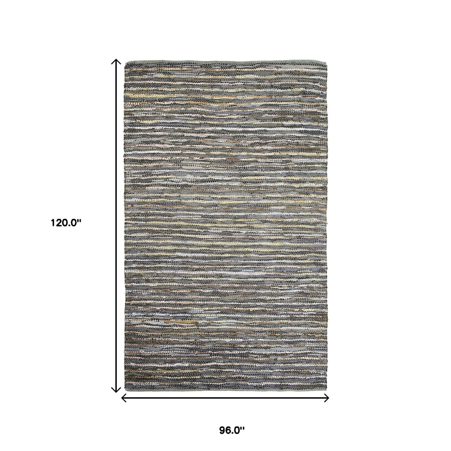 8' X 10' Dusty Grey Striped Handmade Leather Area Rug