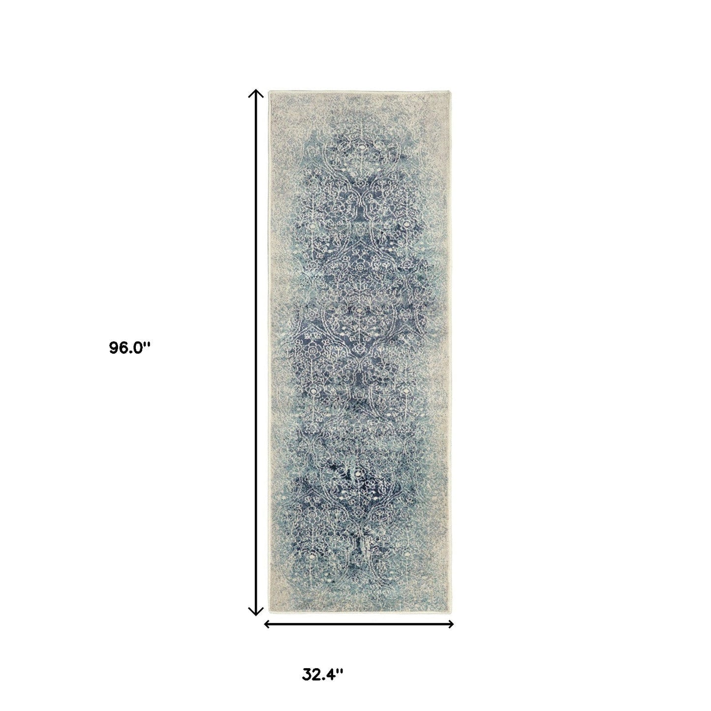 8' Navy Blue Medallion Stain Resistant Runner Rug