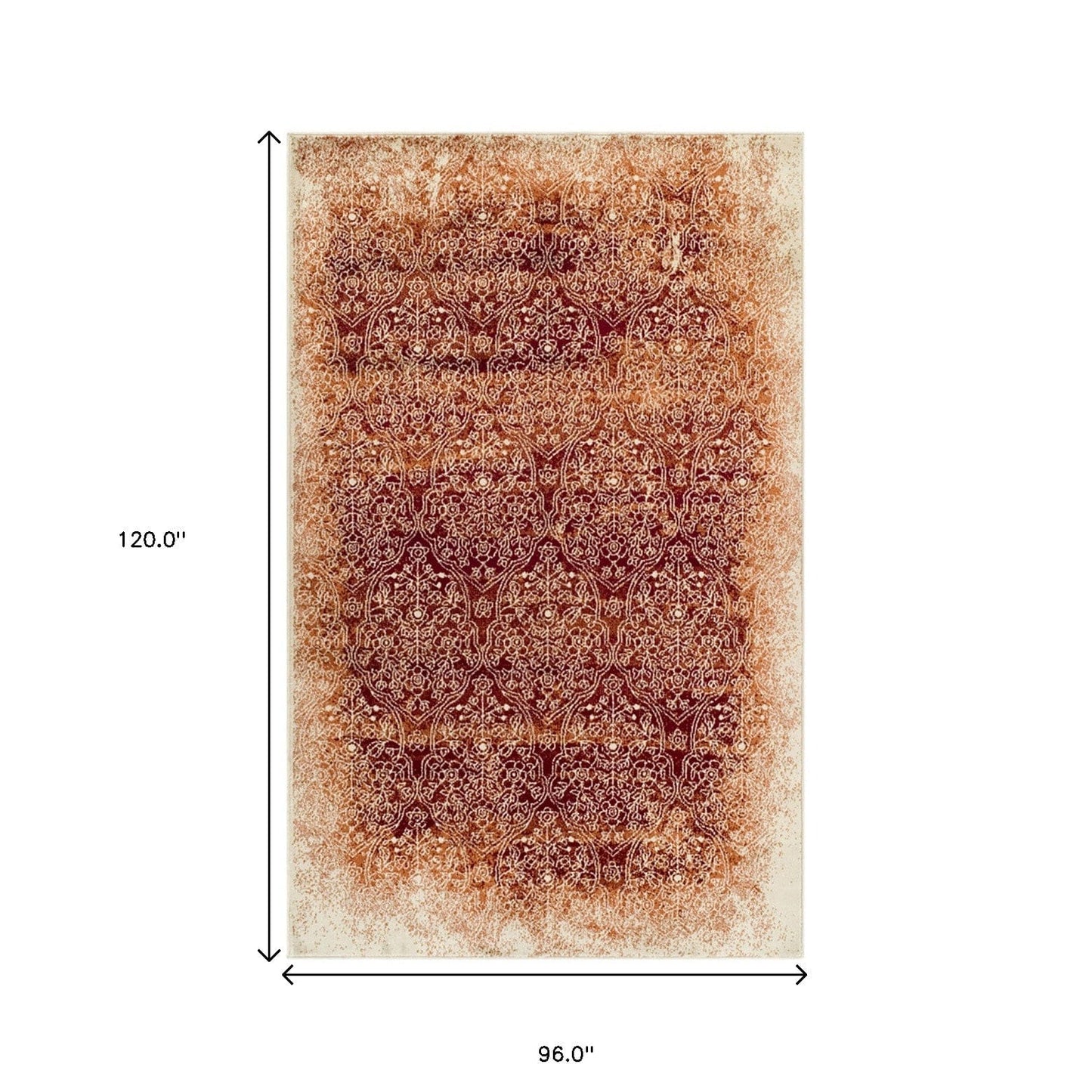 8' X 10' Orange Medallion Stain Resistant Area Rug