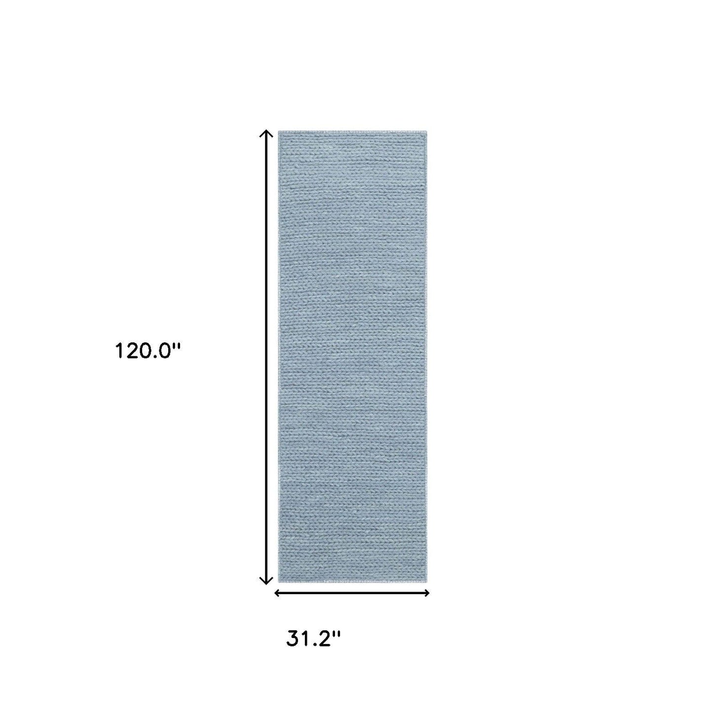 10' Light Blue Wool Handmade Stain Resistant Runner Rug