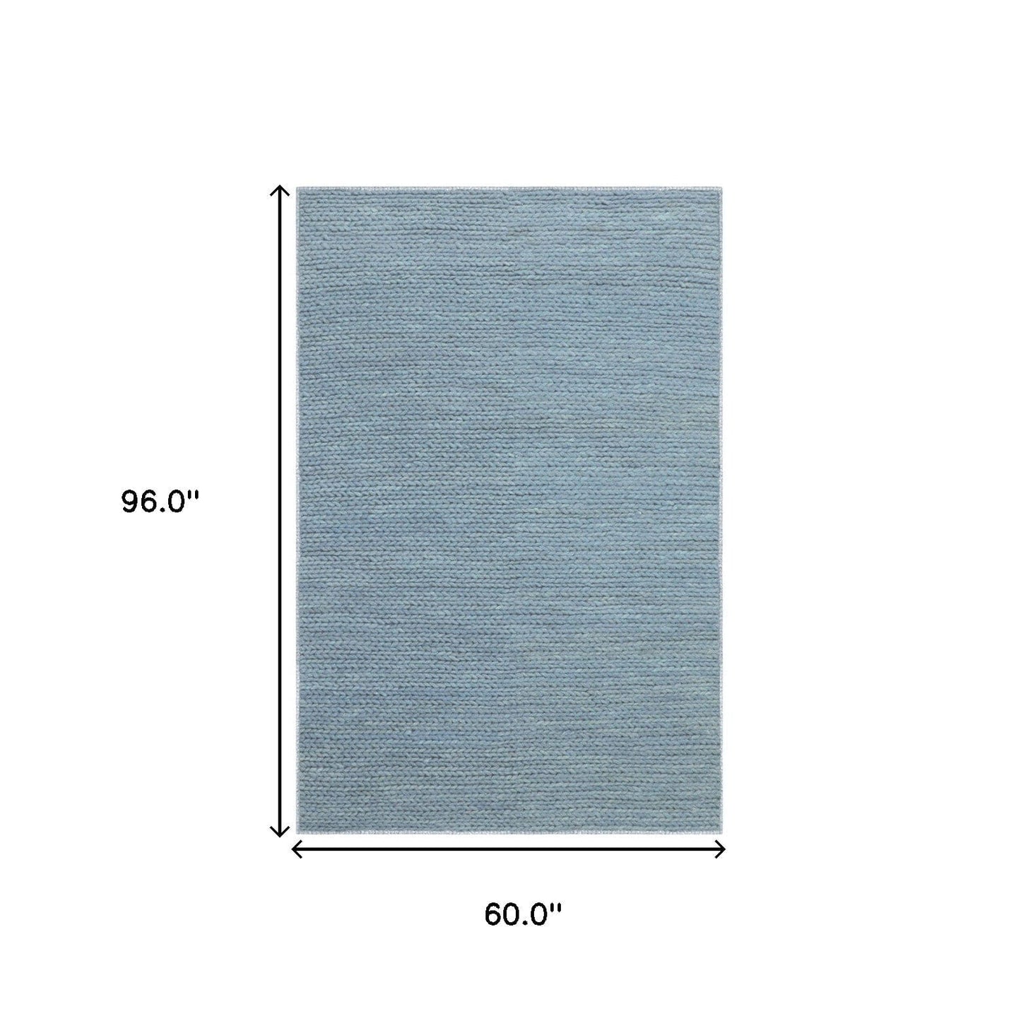 5' X 8' Light Blue Wool Handmade Stain Resistant Area Rug