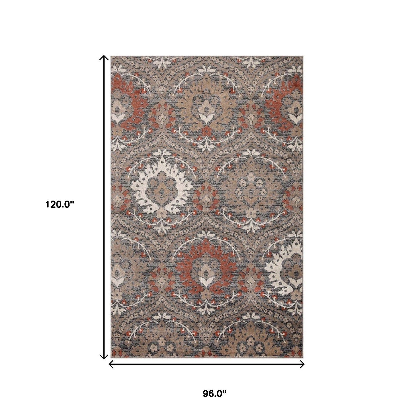 8' X 10' Rust Floral Stain Resistant Area Rug