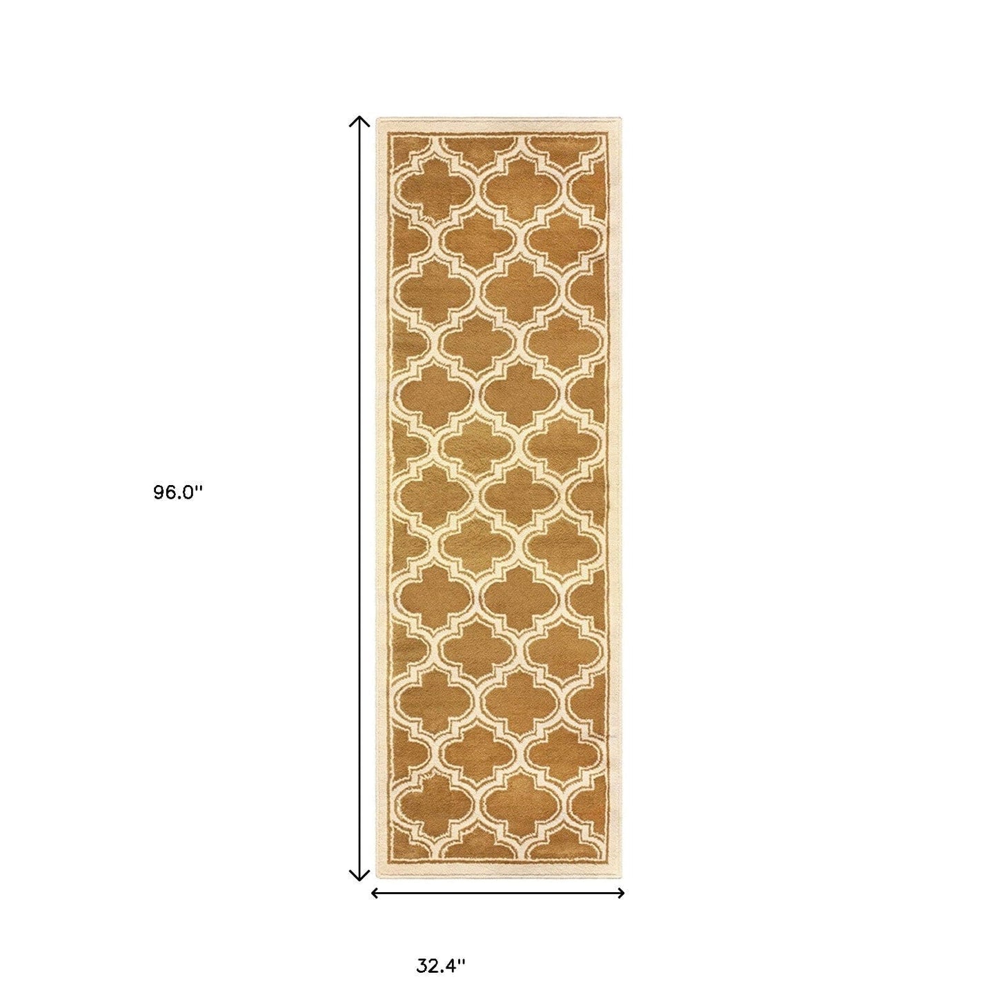 8' Apricot Brown Geometric Stain Resistant Runner Rug