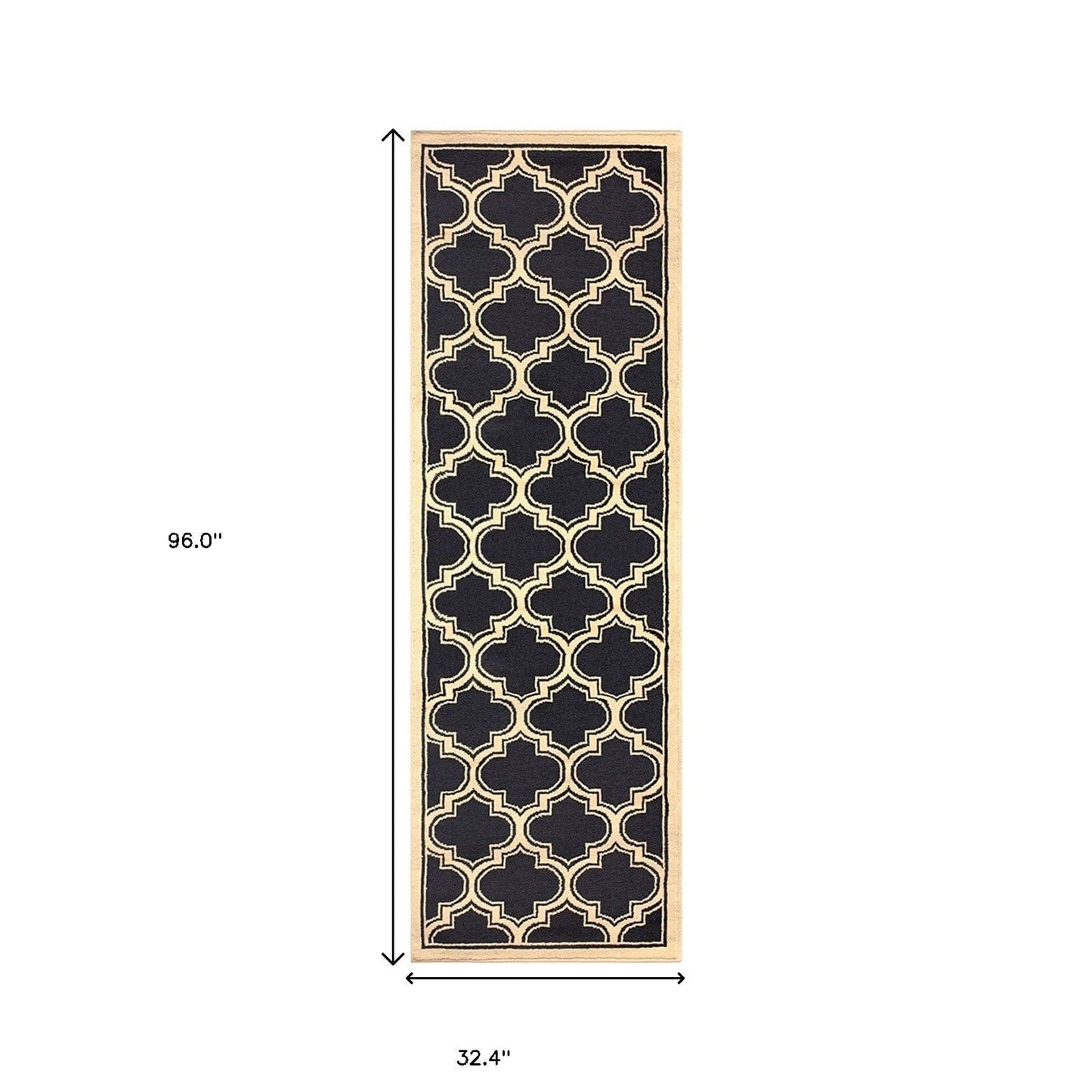 8' Dark Blue And Cream Geometric Stain Resistant Runner Rug