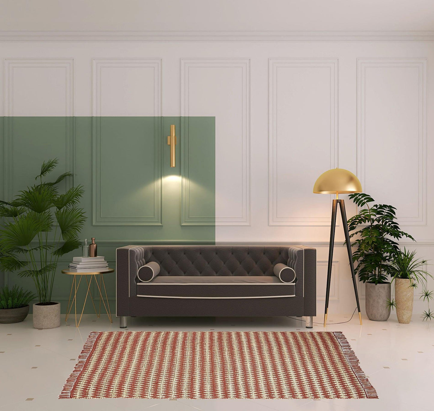 5' X 8' Terracotta Chevron Hand Woven Stain Resistant Area Rug With Fringe