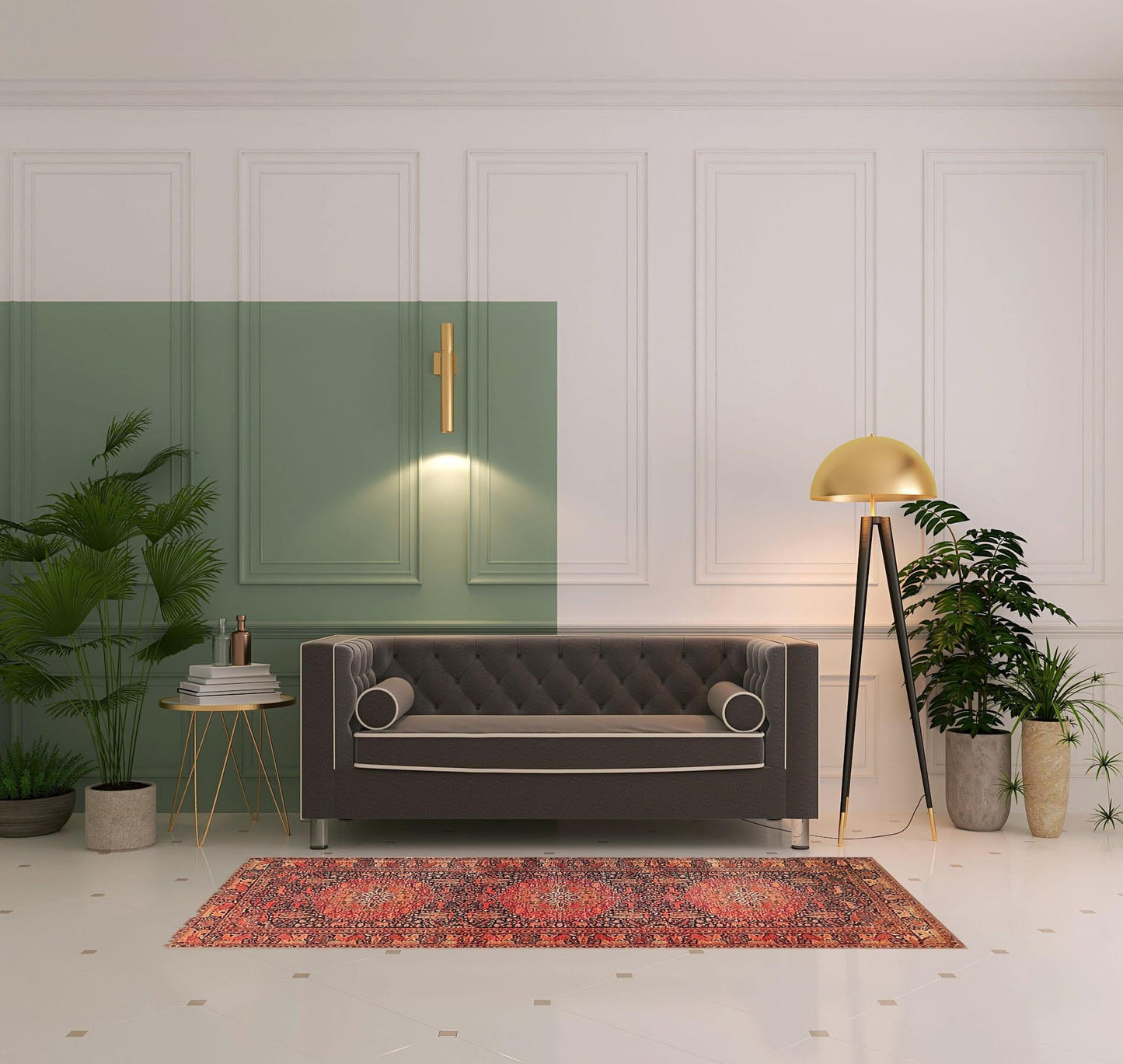 7' Brown Medallion Stain Resistant Runner Rug