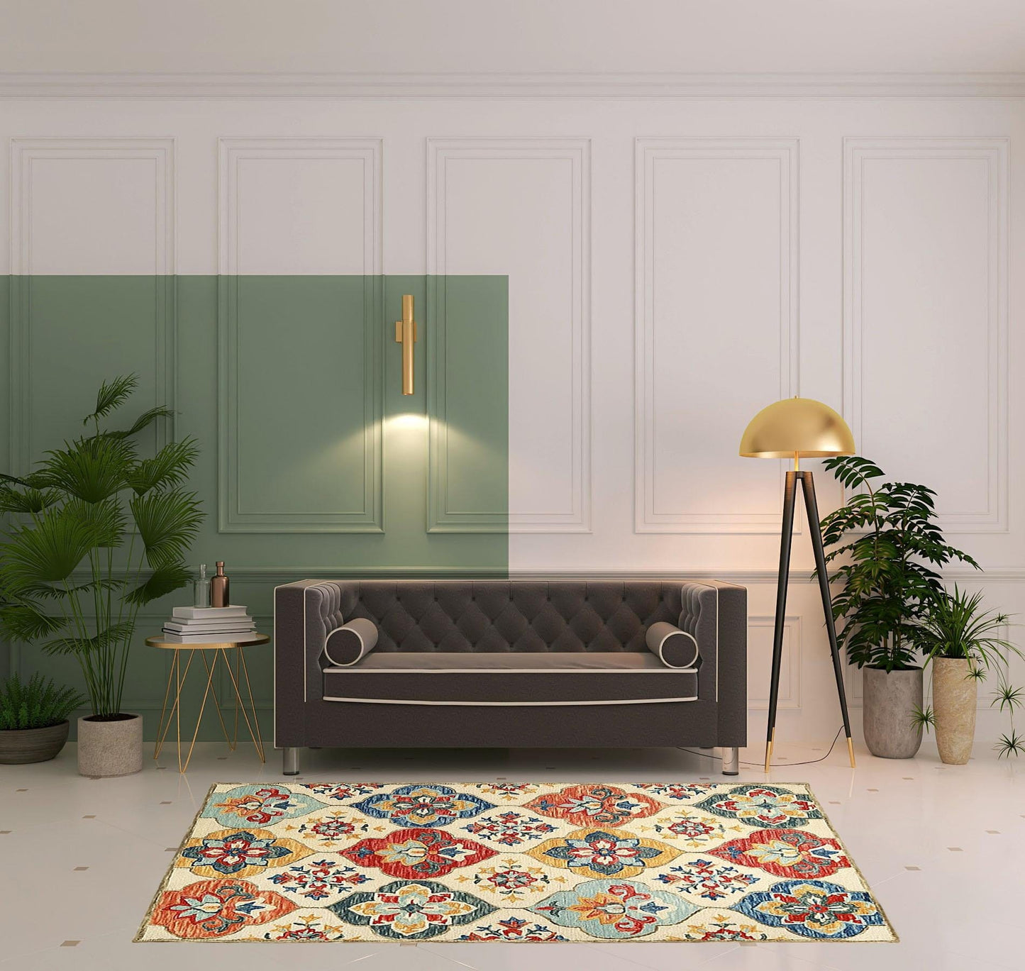 5' X 8' Cream And Rust Wool Geometric Tufted Stain Resistant Area Rug