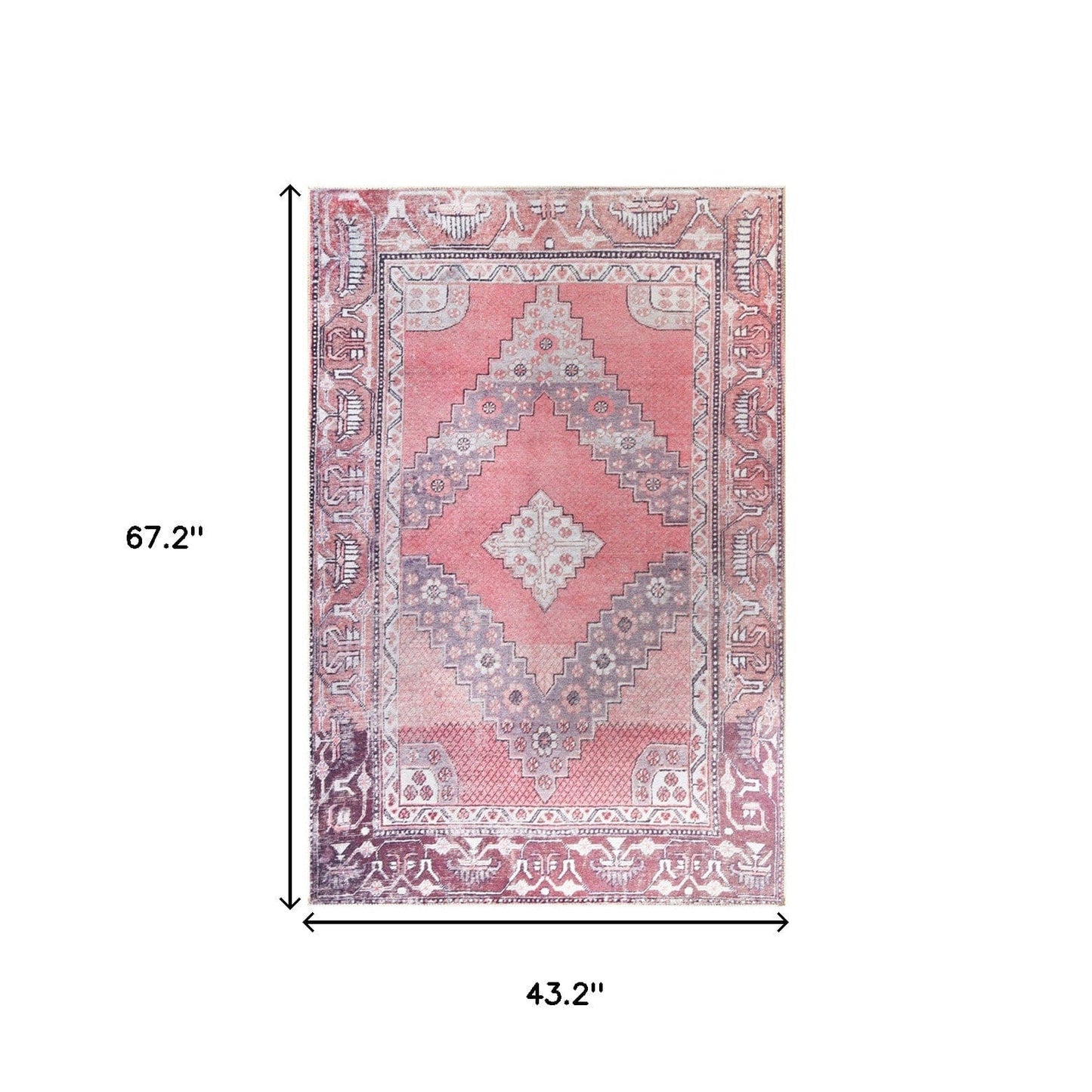 4' X 6' Pink Geometric Power Loom Distressed Stain Resistant Non Skid Area Rug