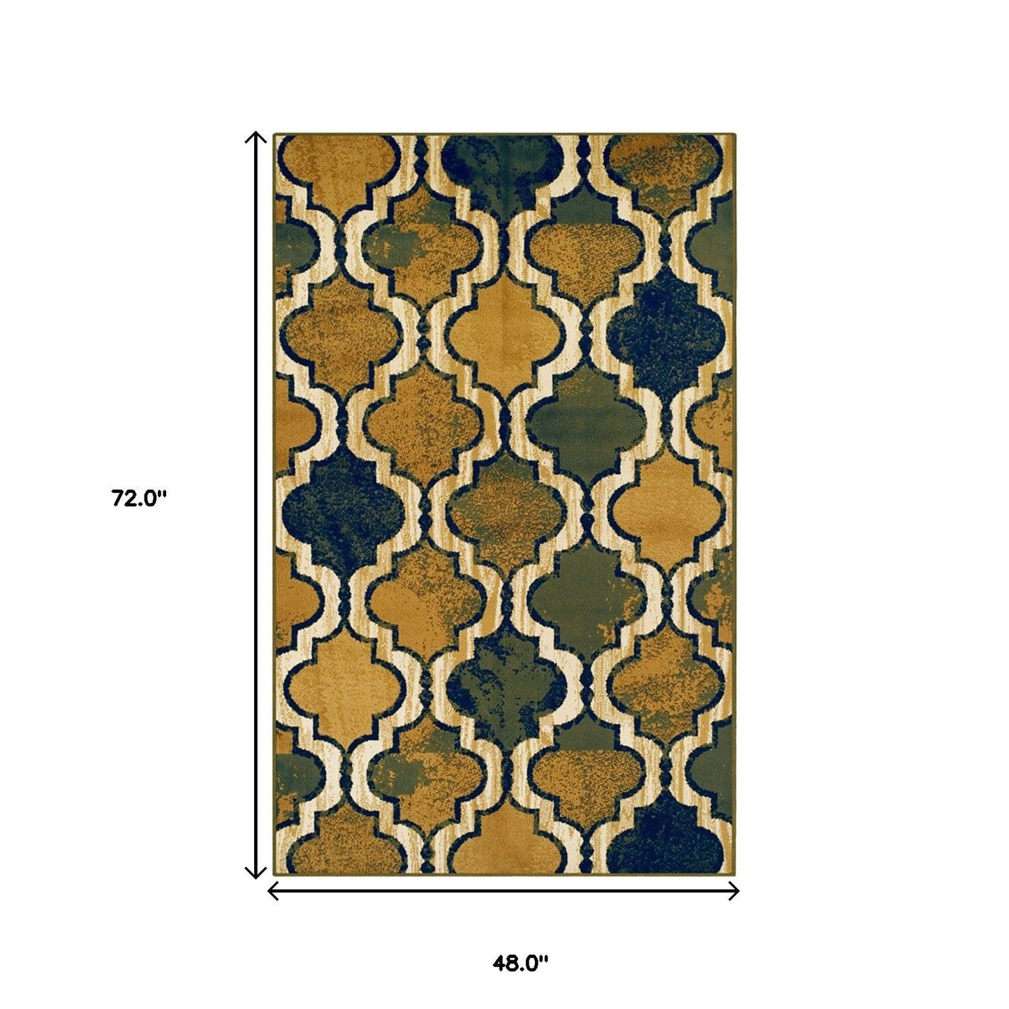 4' X 6' Green Quatrefoil Power Loom Distressed Stain Resistant Area Rug