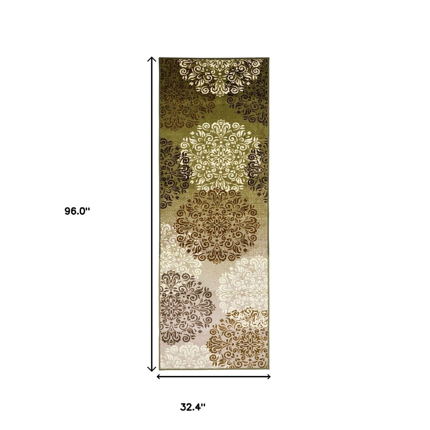 8' Greens And Browns Floral Power Loom Non Skid Runner Rug