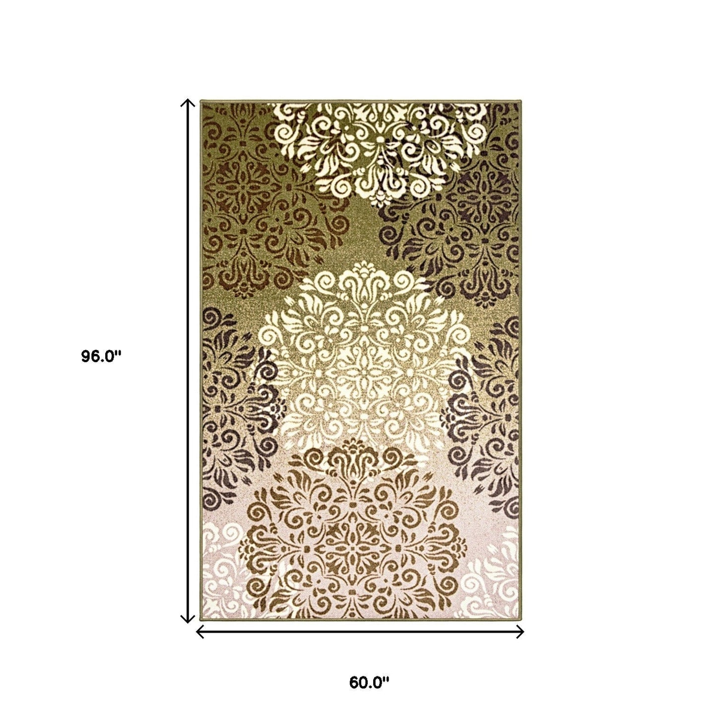 5' X 8' Greens And Browns Floral Power Loom Non Skid Area Rug