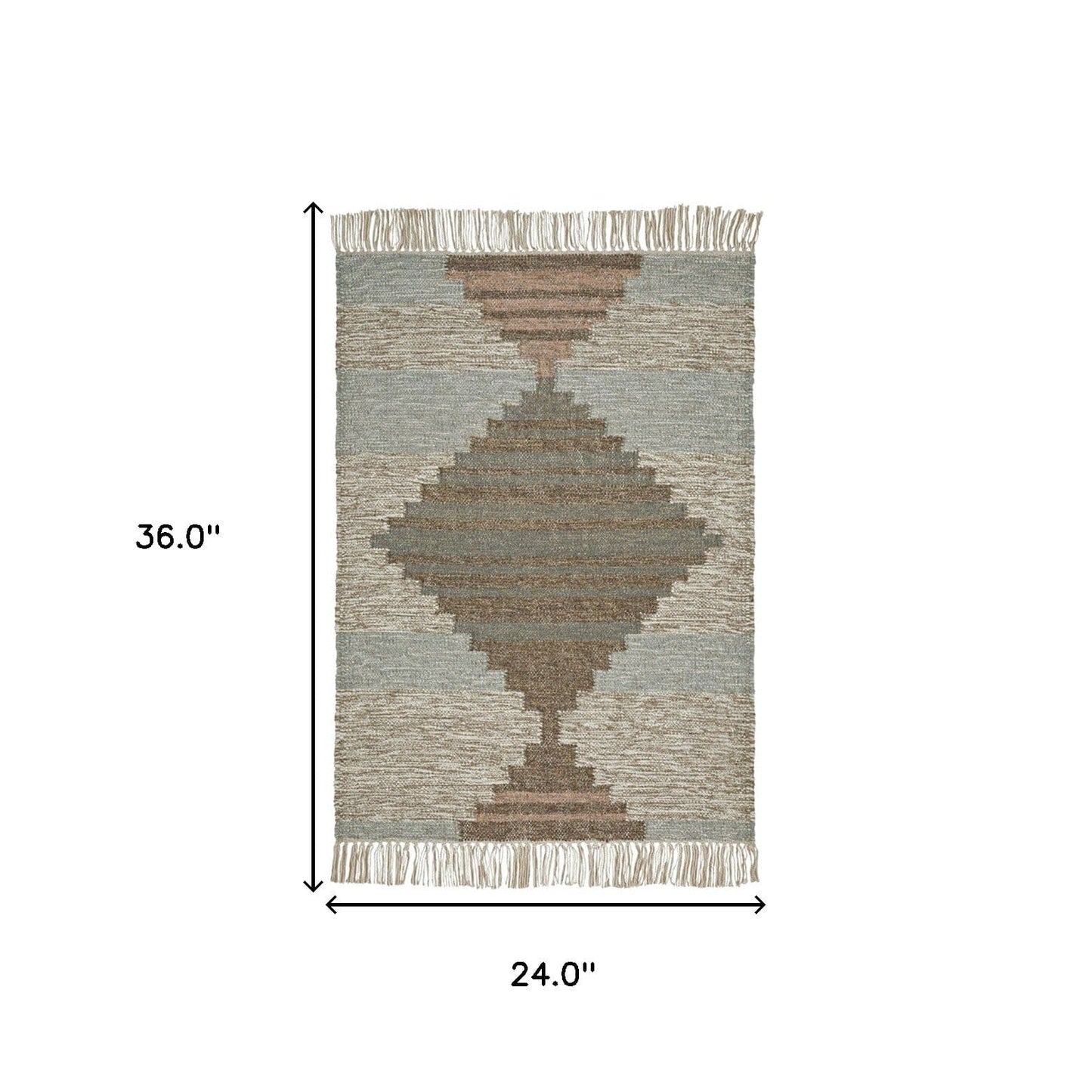2' X 3' Light Blue Geometric Flatweave Handmade Stain Resistant Area Rug With Fringe