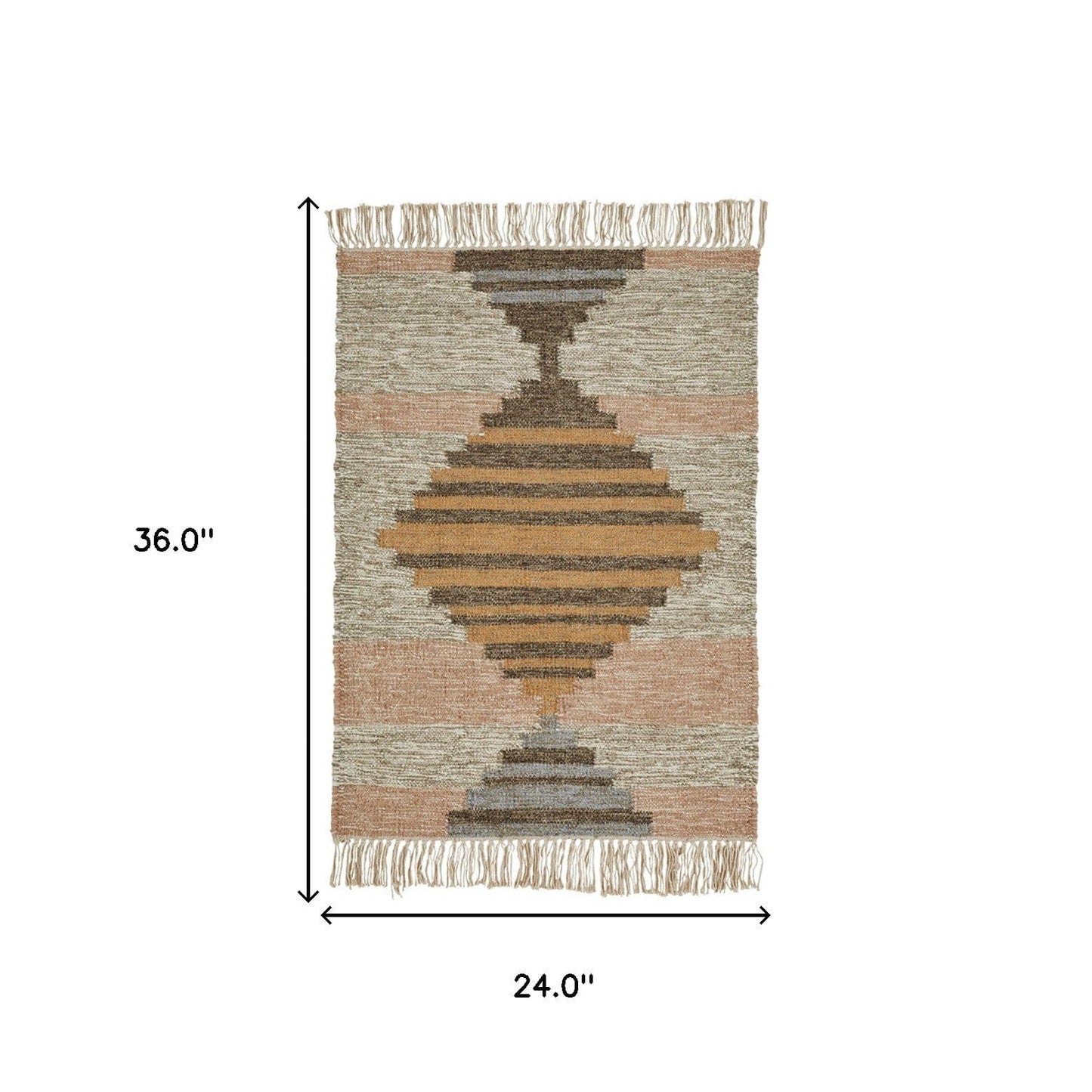 2' X 3' Vanilla Cream Geometric Flatweave Handmade Stain Resistant Area Rug With Fringe