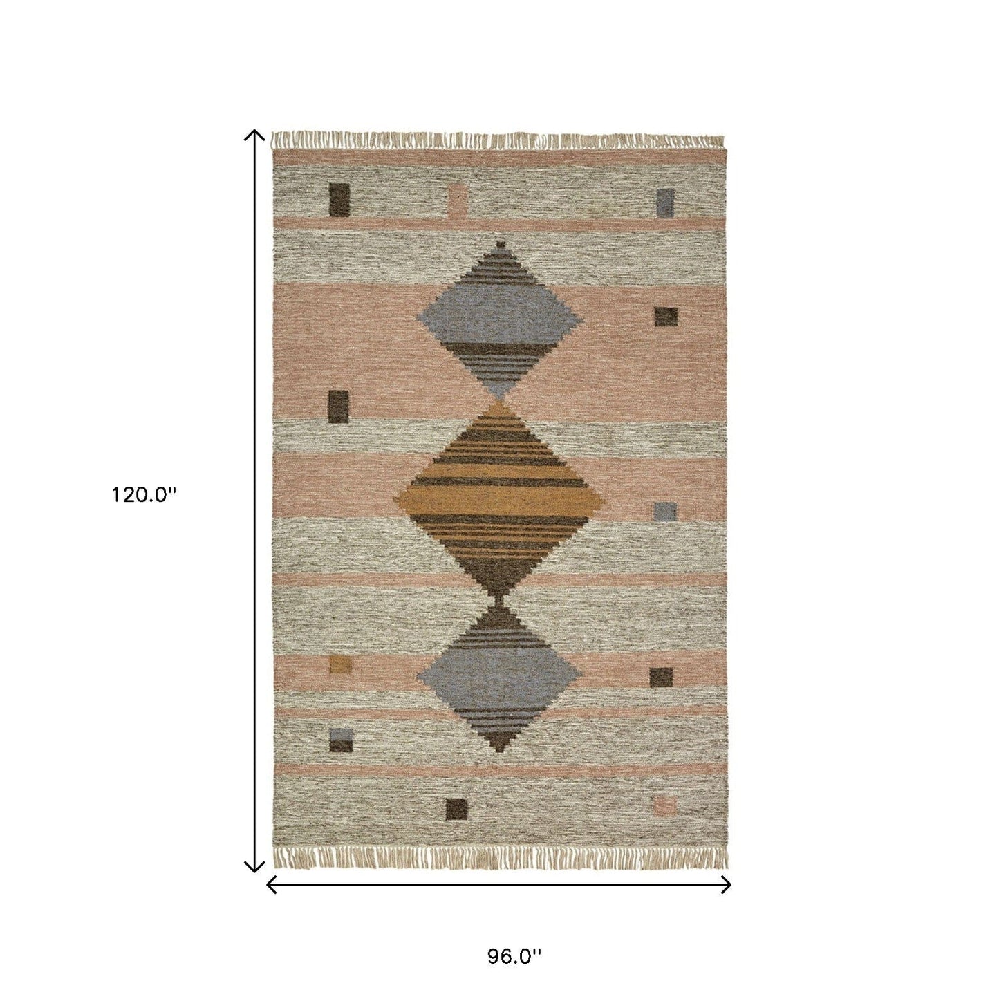 8' X 10' Vanilla Cream Geometric Flatweave Handmade Stain Resistant Area Rug With Fringe