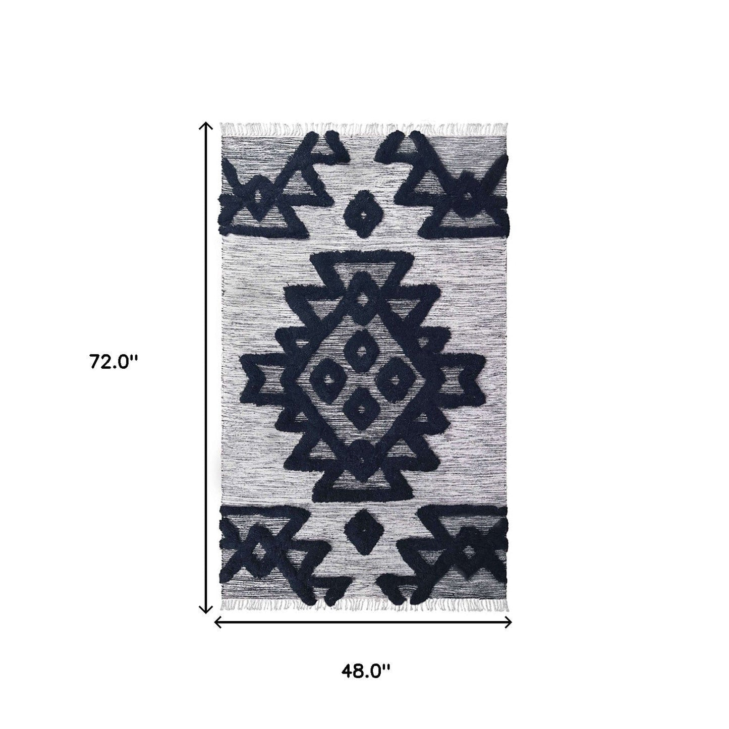4' X 6' Black And Ivory Wool Geometric Flatweave Handmade Stain Resistant Area Rug With Fringe