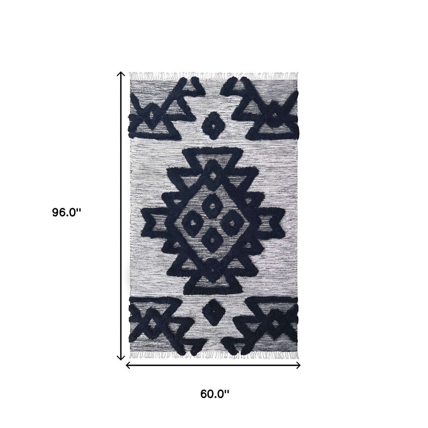 5' X 8' Black And Ivory Wool Geometric Flatweave Handmade Stain Resistant Area Rug With Fringe