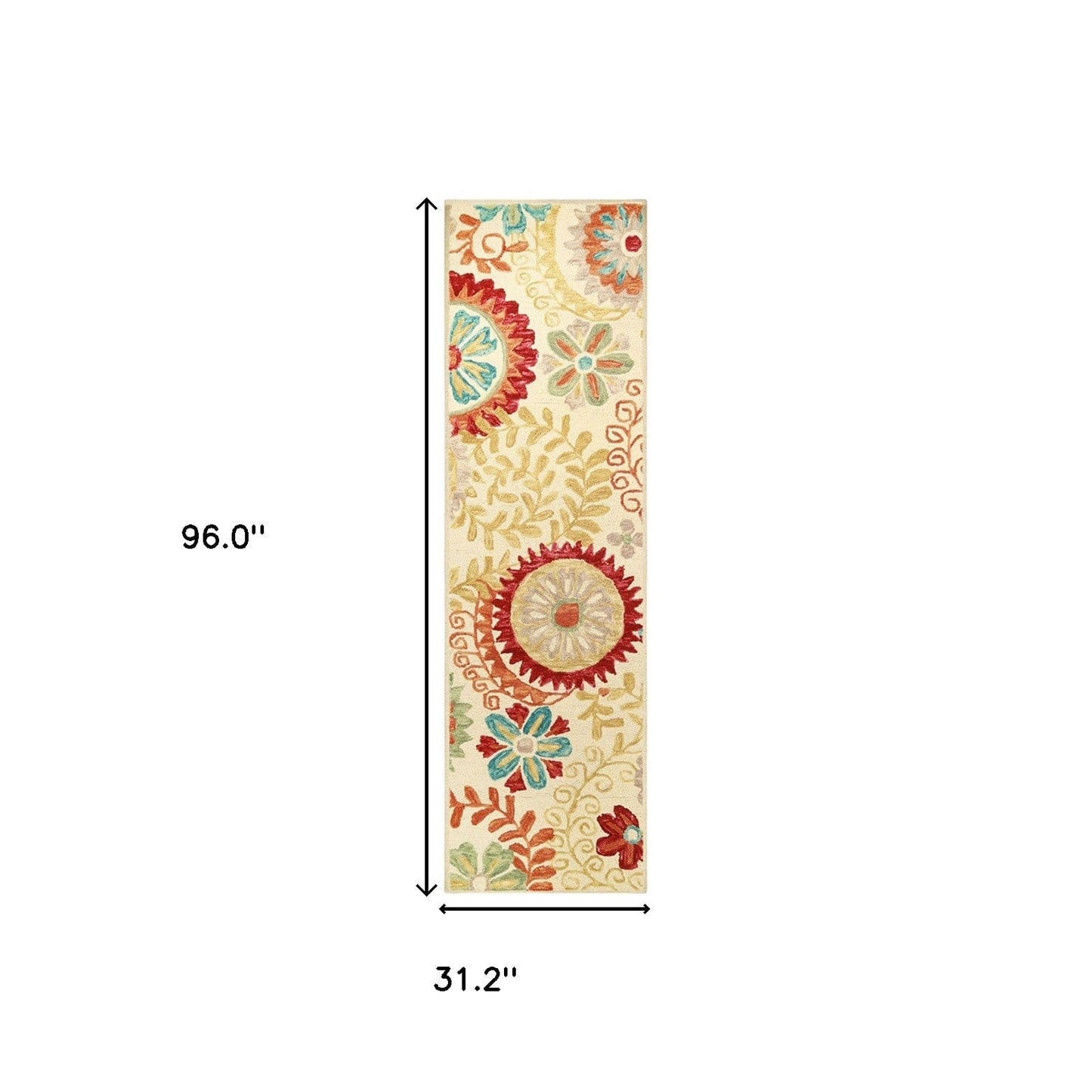 8' Cream Wool Medallion Tufted Handmade Stain Resistant Runner Rug