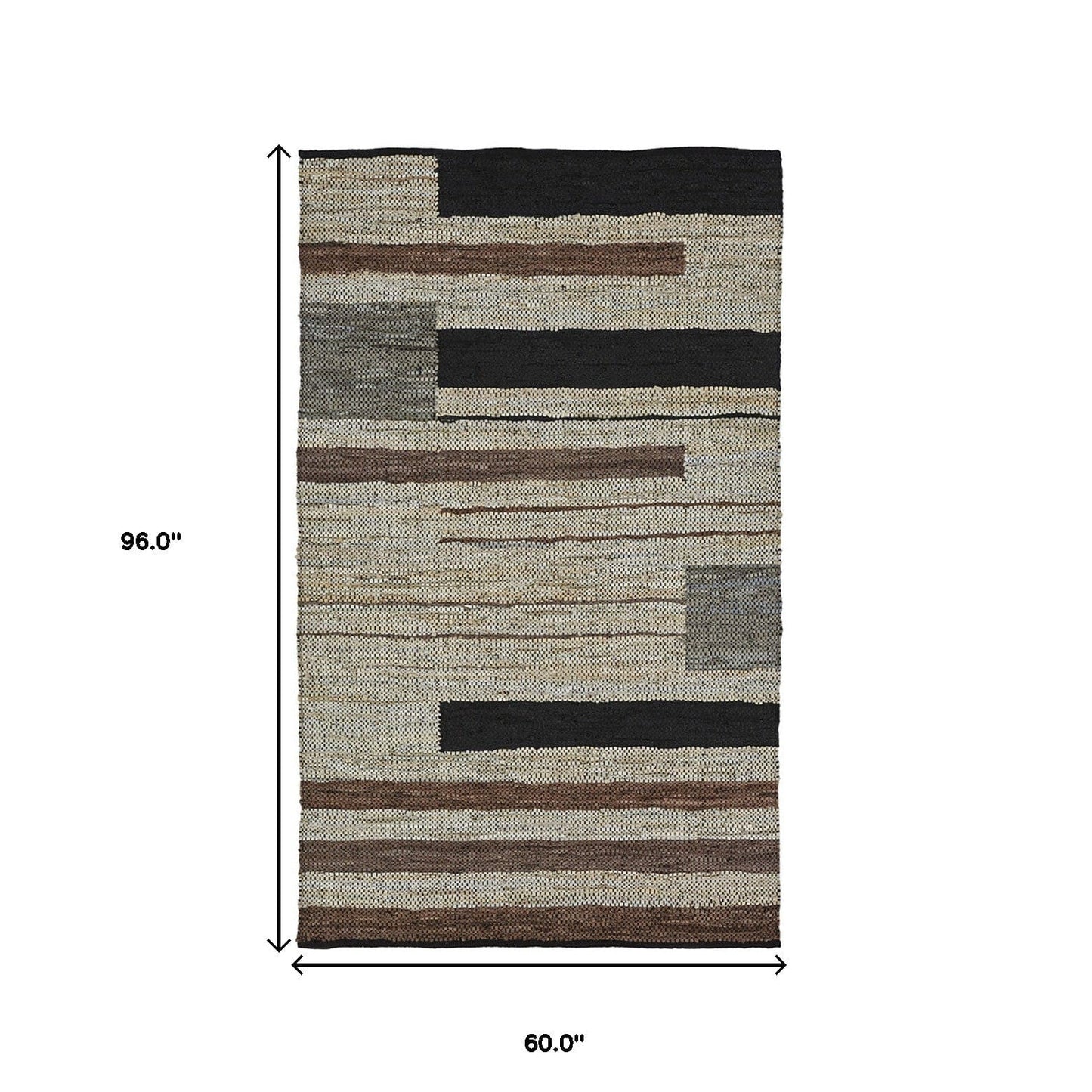 5' X 8' Oatmeal Striped Hand Woven Stain Resistant Area Rug