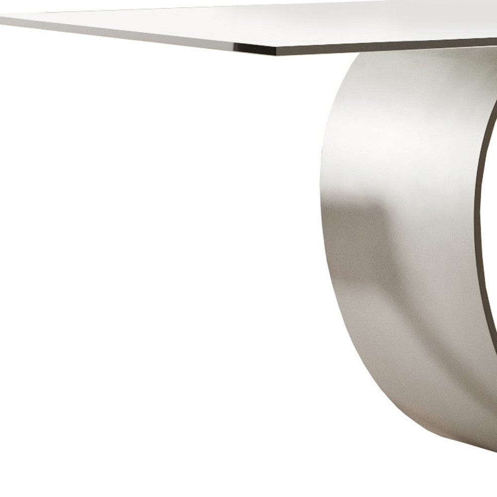 95" Clear And Grey Rectangular Glass And Metal Dining Table