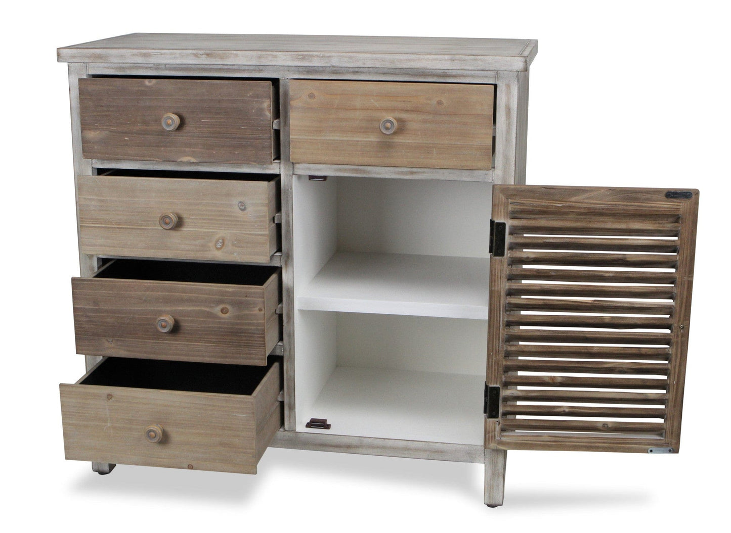 32" Brown Rustic Solid Wood End Table Cabinet With Five Drawers