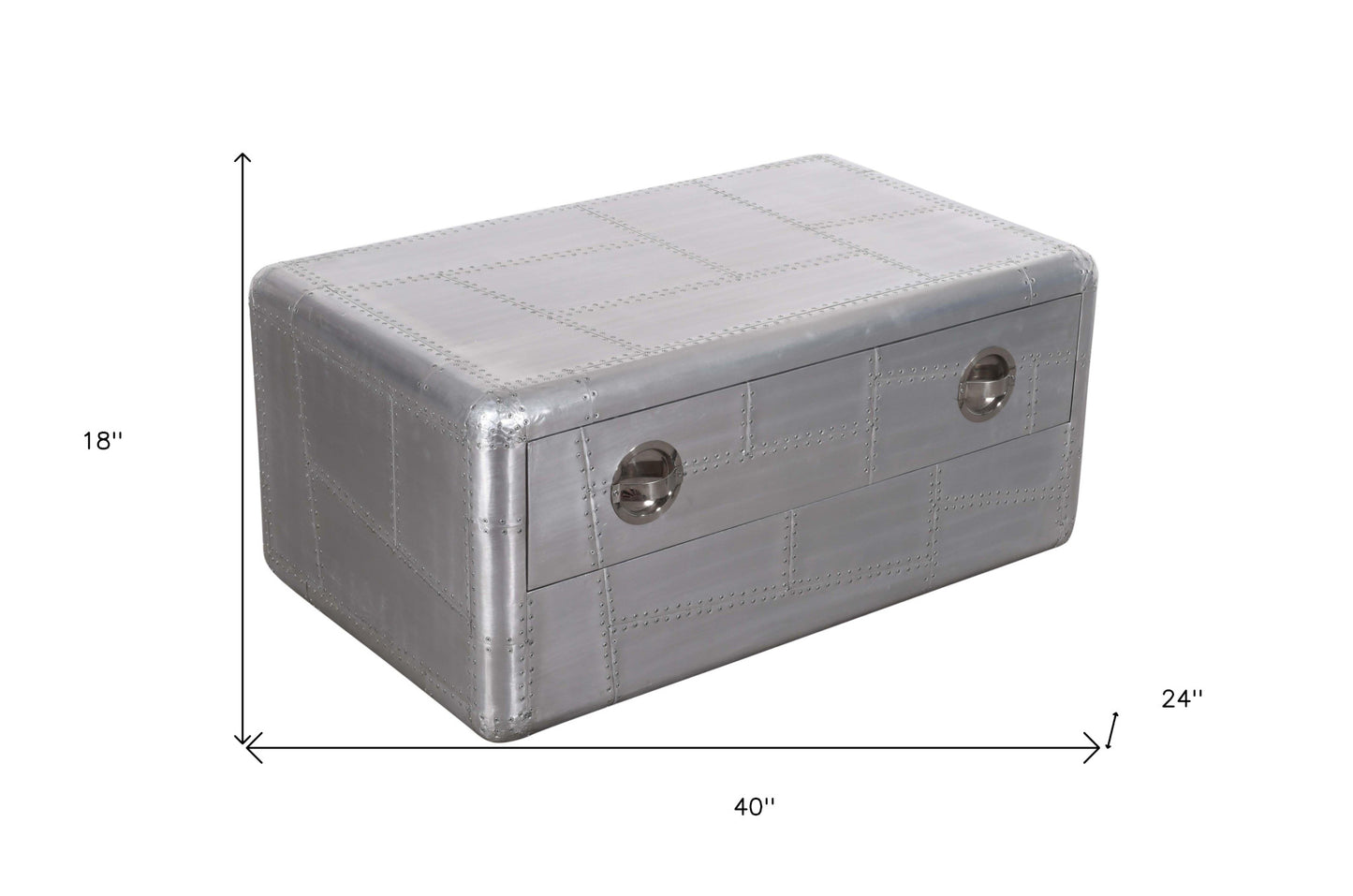 40" Silver Aluminum Rectangular Coffee Table With Drawer