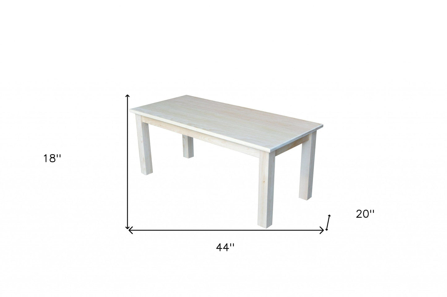 44" Unfinished Solid Wood Rectangular Coffee Table