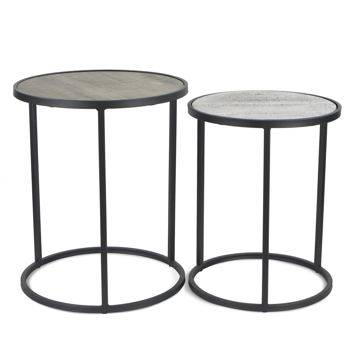 Set Of Two 22" Dark Gray And Light Gray Solid Wood Round Nested Tables