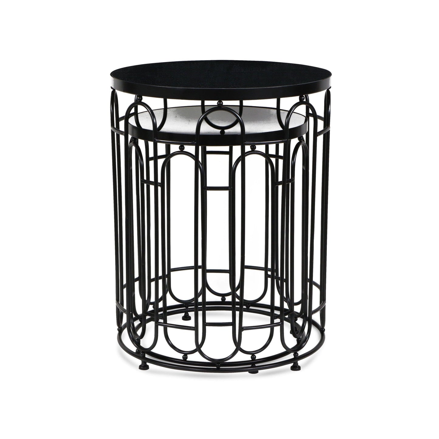 Set Of Two 24" Black Metal Round Nested Tables