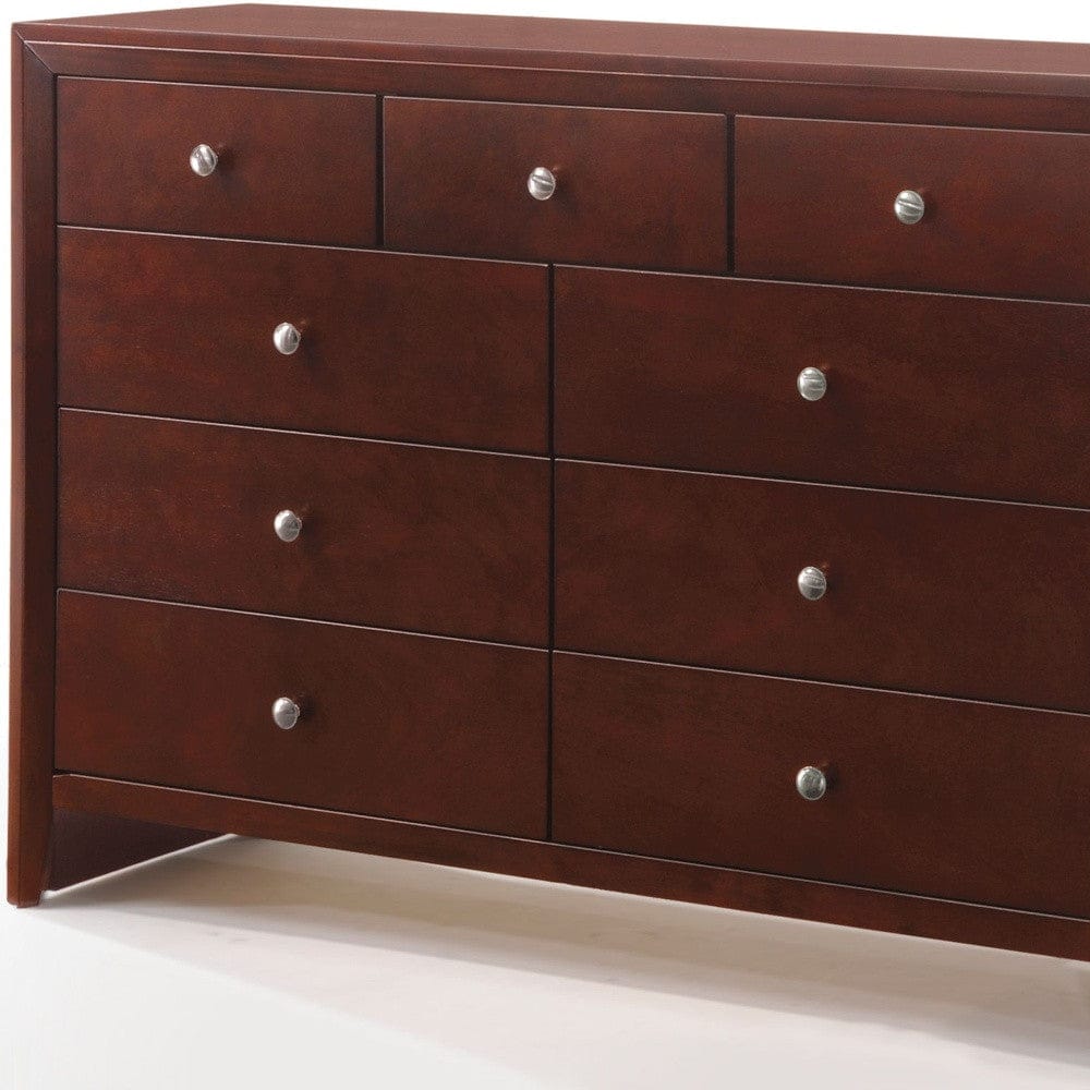 55" Brown Cherry Manufactured Wood Nine Drawer Standard Dresser