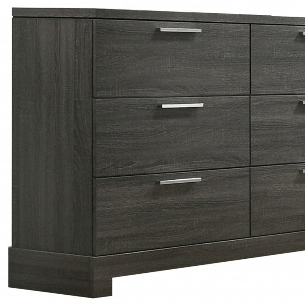59" Gray Oak Manufactured Wood Six Drawer Double Dresser