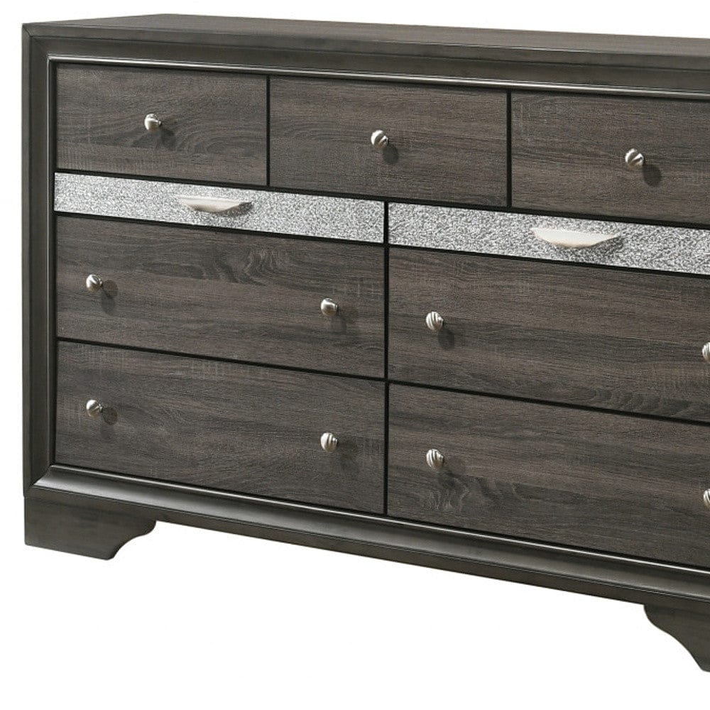 63" Gray Manufactured Wood Nine Drawer Standard Dresser