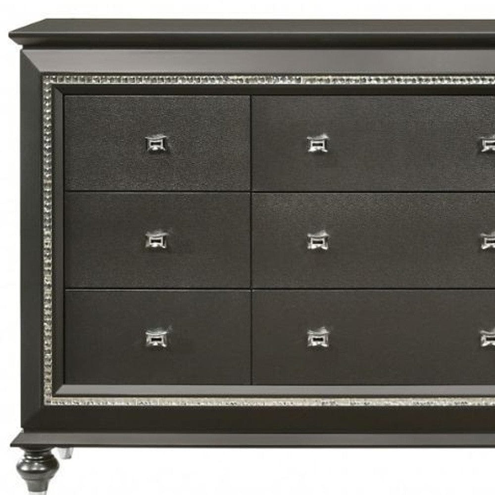 66" Metallic Gray Solid And Manufactured Wood Nine Drawer Standard Dresser