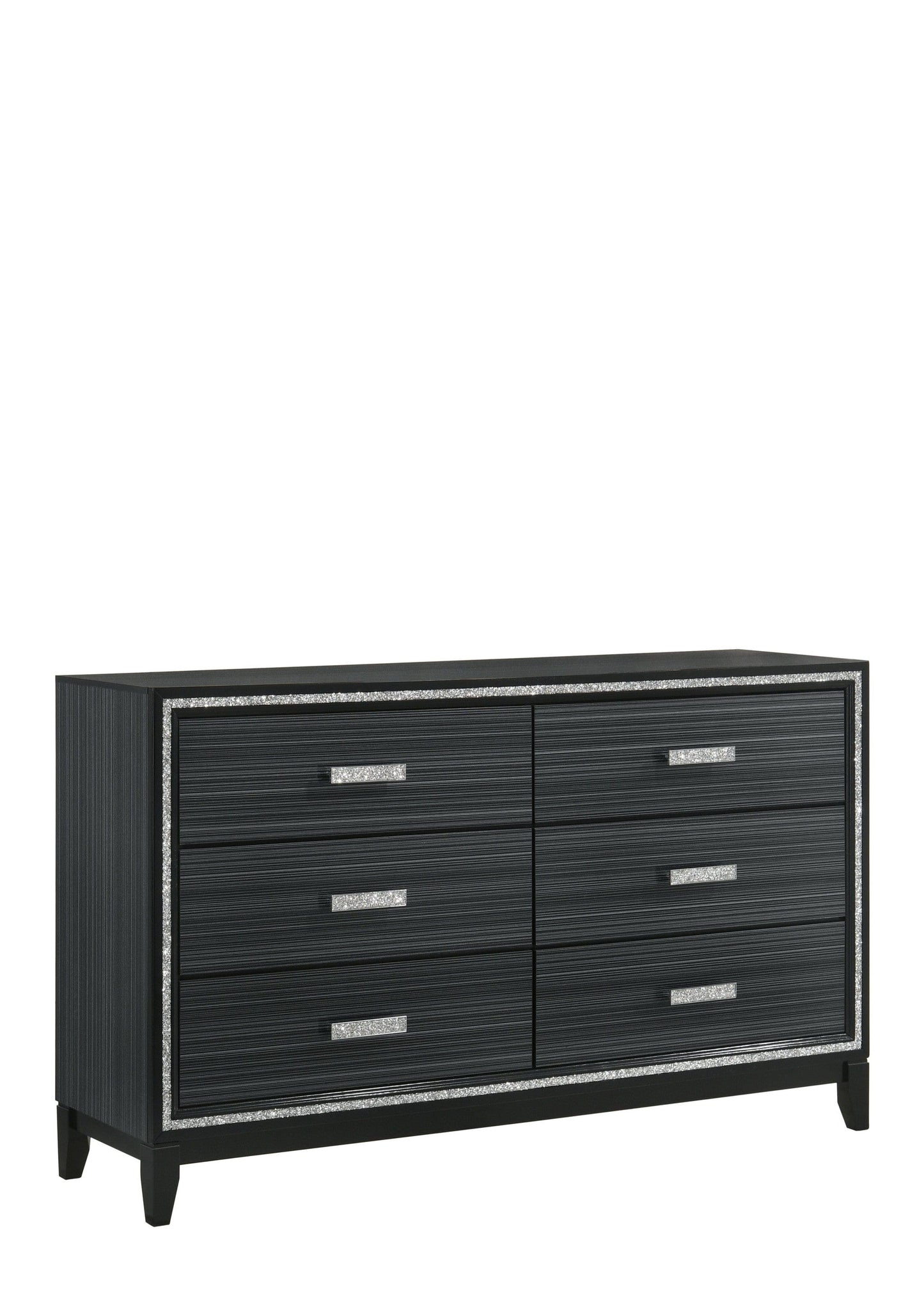 63" Weathered Black Manufactured Wood Six Drawer Standard Dresser