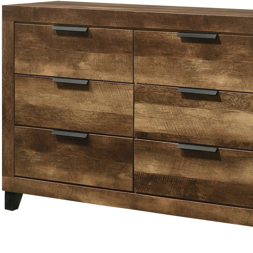 57" Rustic Oak Finish Manufactured Wood Six Drawer Standard Dresser