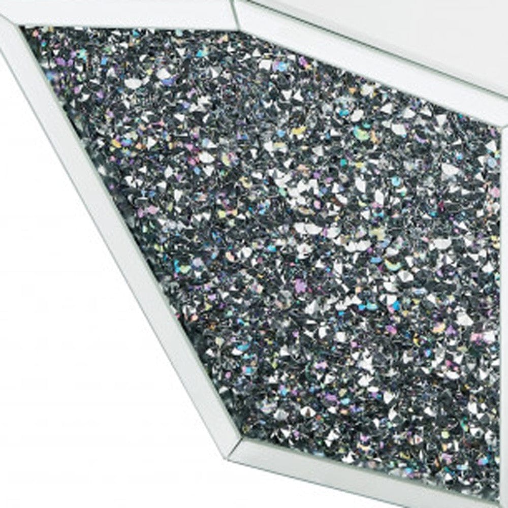 28" Silver And Clear Glass And Manufactured Wood Round Mirrored Coffee Table