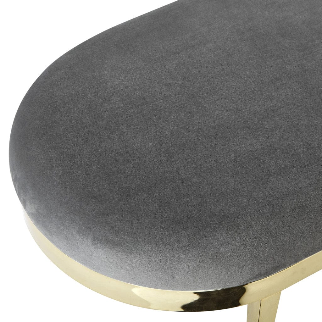 23" Dark Grey Velvet and Gold Oval Upholstered Entryway Bench